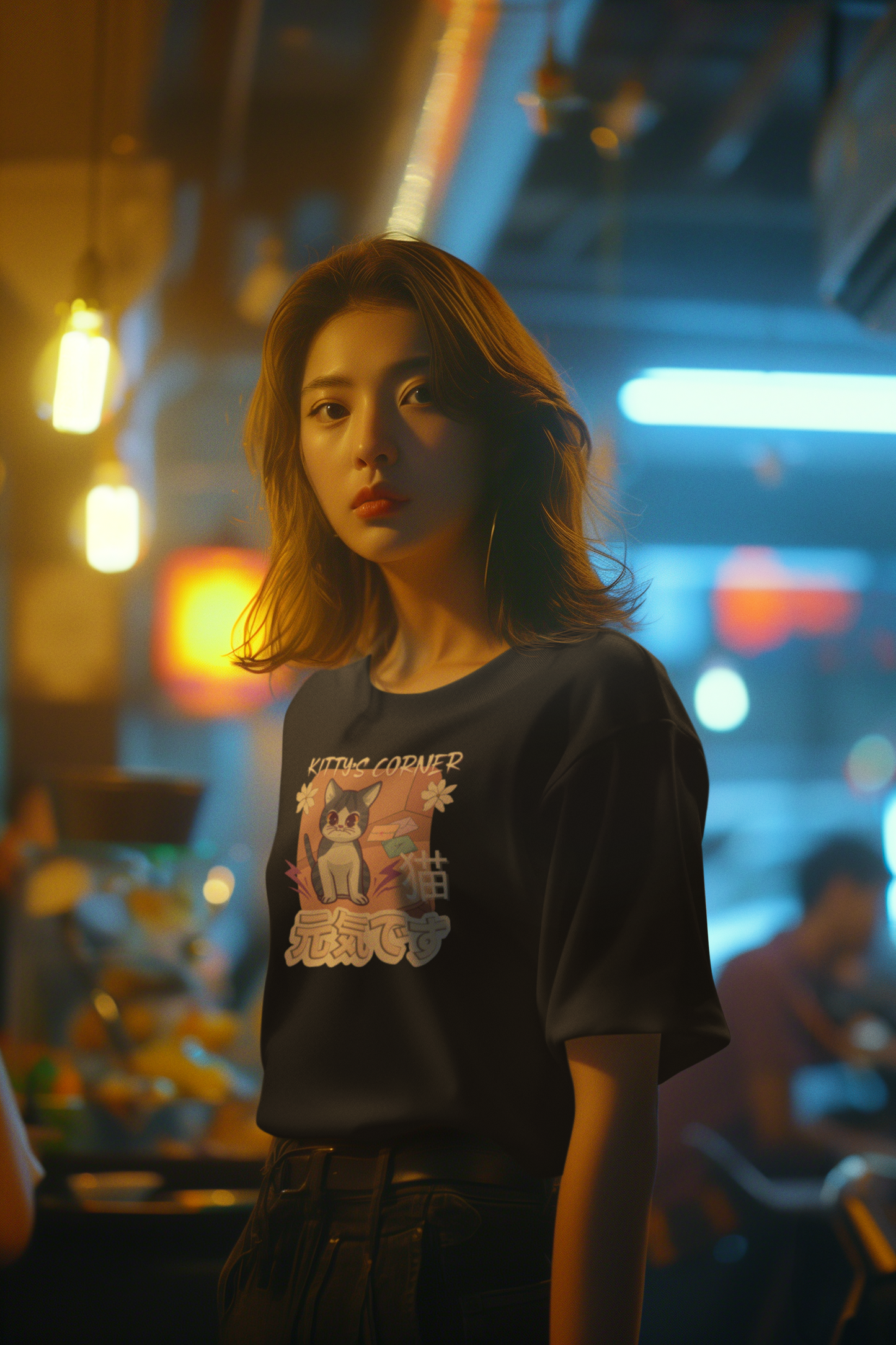 "Kitty's Corner" Japanese Anime Style Graphic T-Shirt - (Unisex Jersey Short Sleeve Tee for Cat Lovers)
