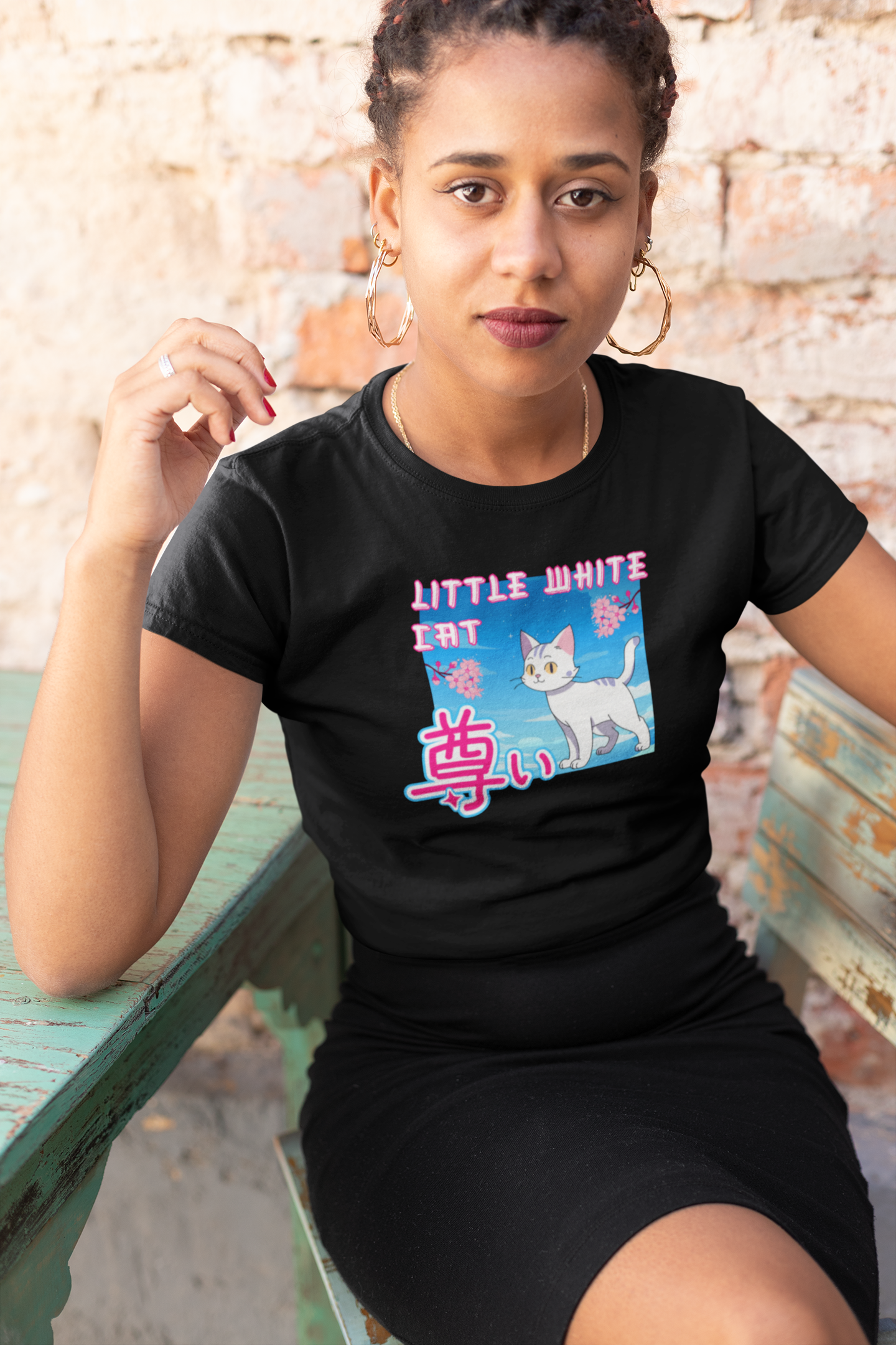 "Little White Cat" - Anime Style Design for Cat Lovers - (Unisex Jersey Short Sleeve Tee - Cute Cat Graphic Tee)