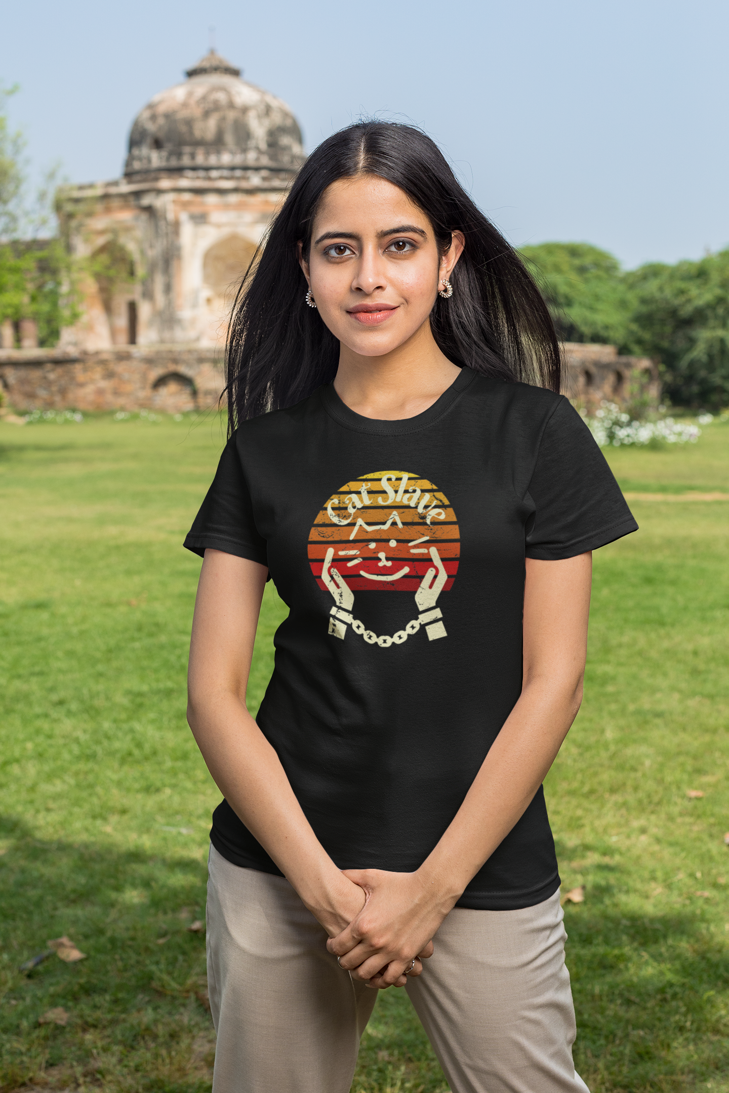 Cat Slave Vintage Sunset T-Shirt - (Unisex Jersey Tee - Casual & Trendy Distressed Style Design, Cat Fan Tee)