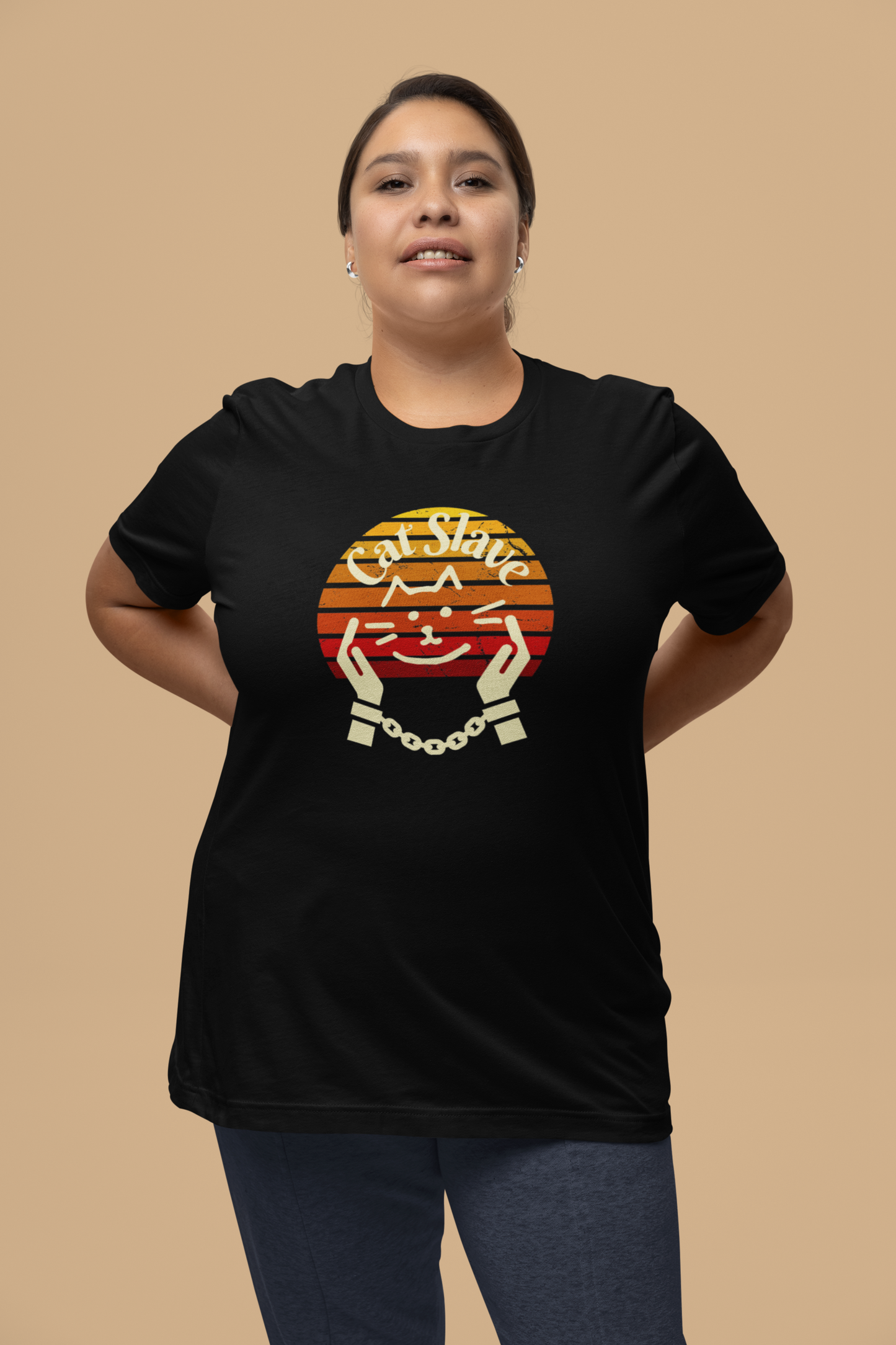 Cat Slave Vintage Sunset T-Shirt - (Unisex Jersey Tee - Casual & Trendy "Partly Distressed Style" Design)