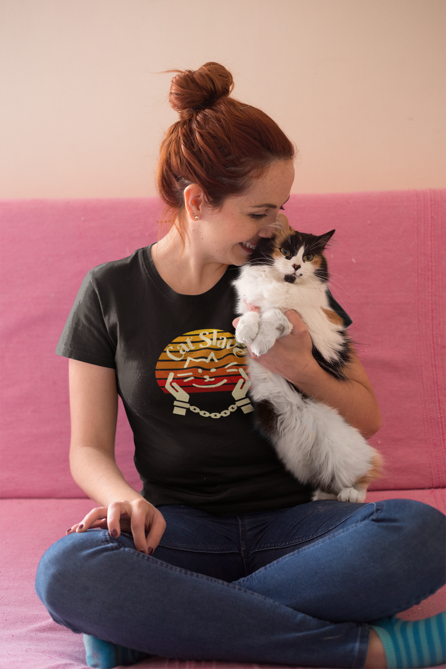 Cat Slave Vintage Sunset T-Shirt - (Unisex Jersey Tee - Casual & Trendy "Partly Distressed Style" Design)