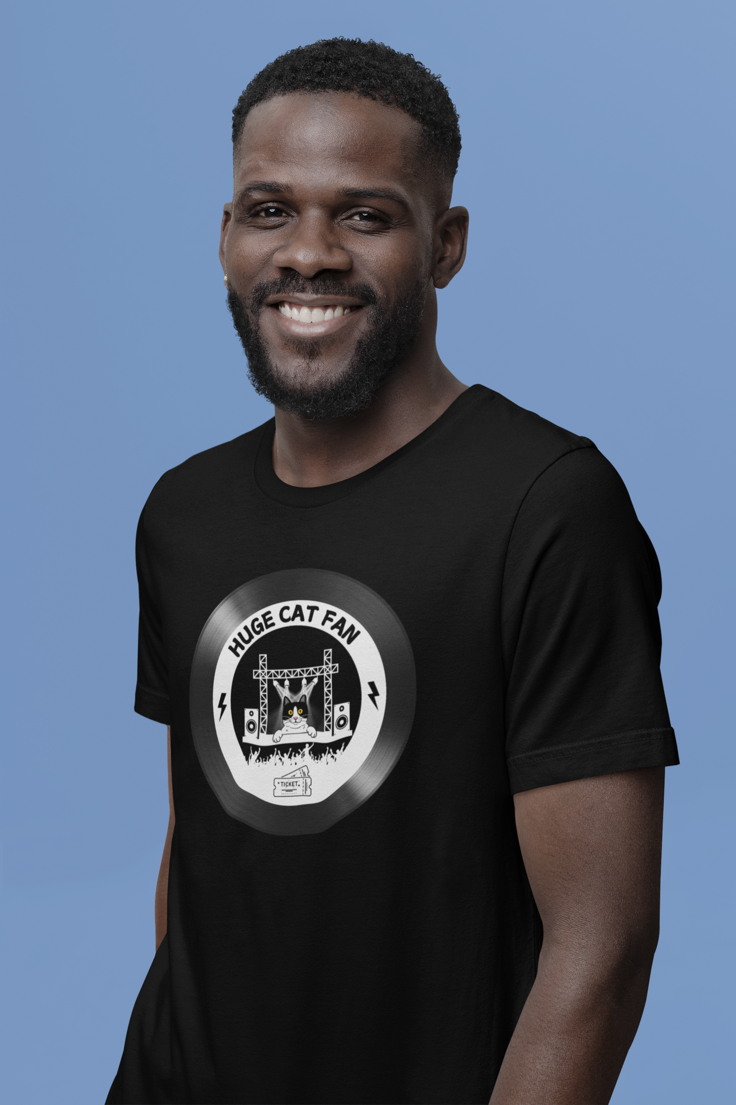 Huge Cat Fan "Record Style" T-Shirt - (Fun Unisex Jersey Tee - Music & Cat Lover T-Shirt)