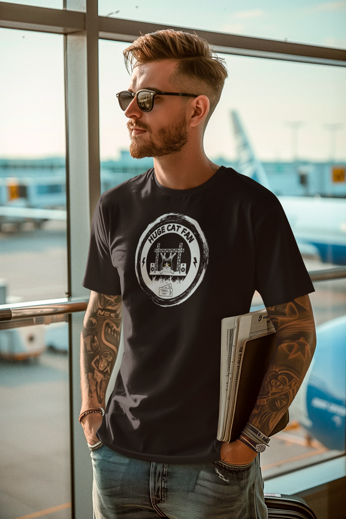 Huge Cat Fan "Brushed Circle Style" T-Shirt - (Fun Unisex Jersey Cat Lover Tee)