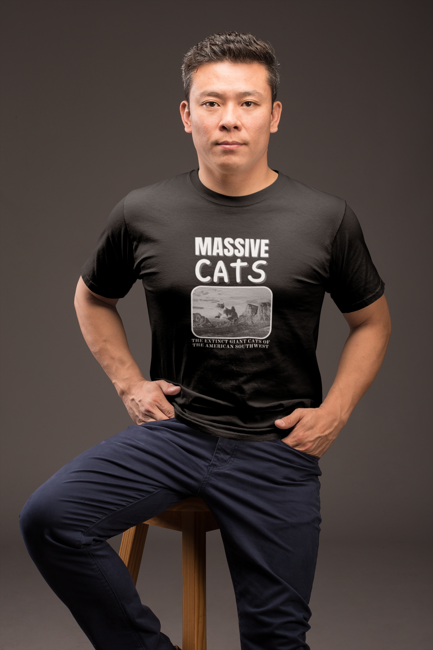 A Massive Cats T-Shirt - Huge Cat Jumping Over Hill - (Vintage Inspired, Funny Cat Unisex Jersey Tee - Perfect for Cat Fans!)