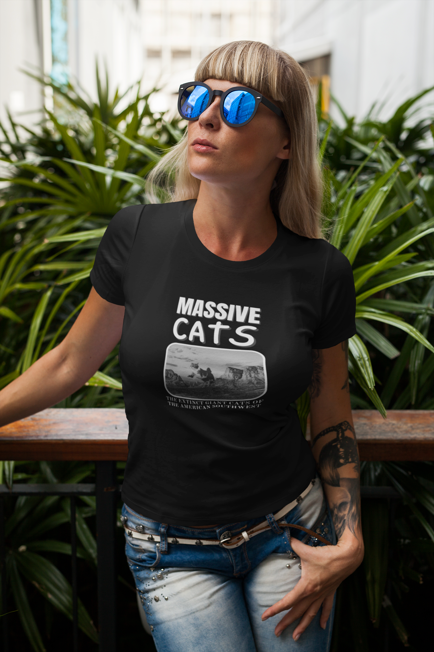 A Massive Cats T-Shirt - Huge Cat Jumping Over Hill - (Vintage Inspired, Funny Cat Unisex Jersey Tee - Perfect for Cat Fans!)