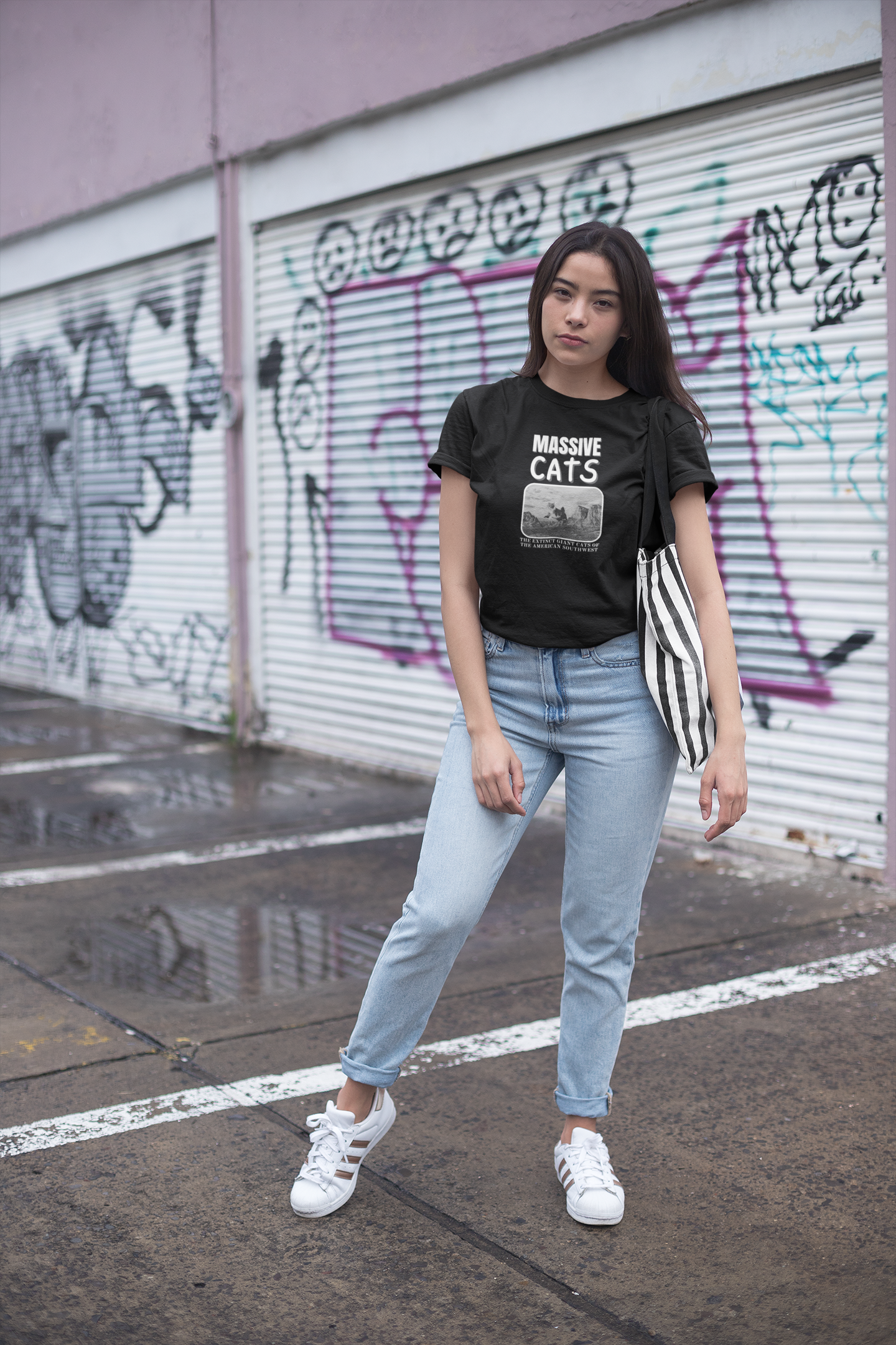A Massive Cats T-Shirt - Huge Cat Jumping Over Hill - (Vintage Inspired, Funny Cat Unisex Jersey Tee - Perfect for Cat Fans!)