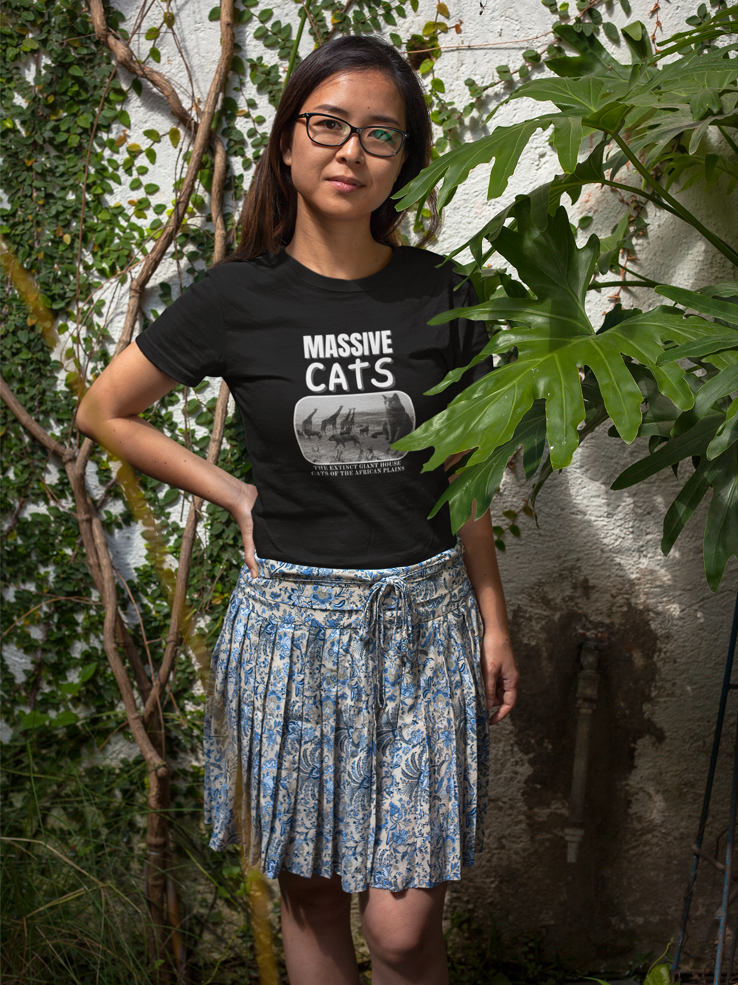 A Massive Cats T-Shirt - Huge House Cat on African Plain - (Vintage Inspired, Funny Cat Unisex Jersey Tee - Perfect for Cat Fans!)