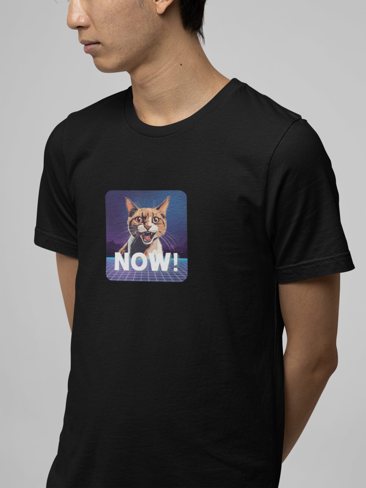 "NOW Cat" Retro Graphic T-Shirt - (Unisex Short Sleeve Tee - Fun & Quirky Design for Cat Fans)