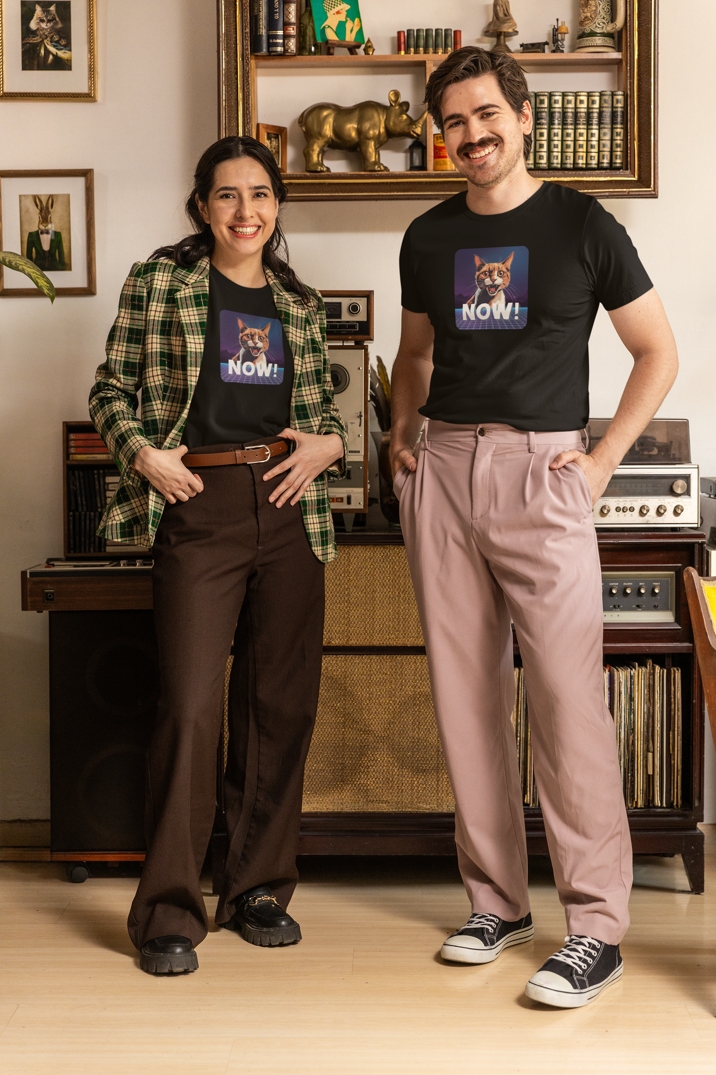 "NOW Cat" Retro Graphic T-Shirt - (Unisex Short Sleeve Tee - Fun & Quirky Design for Cat Fans)