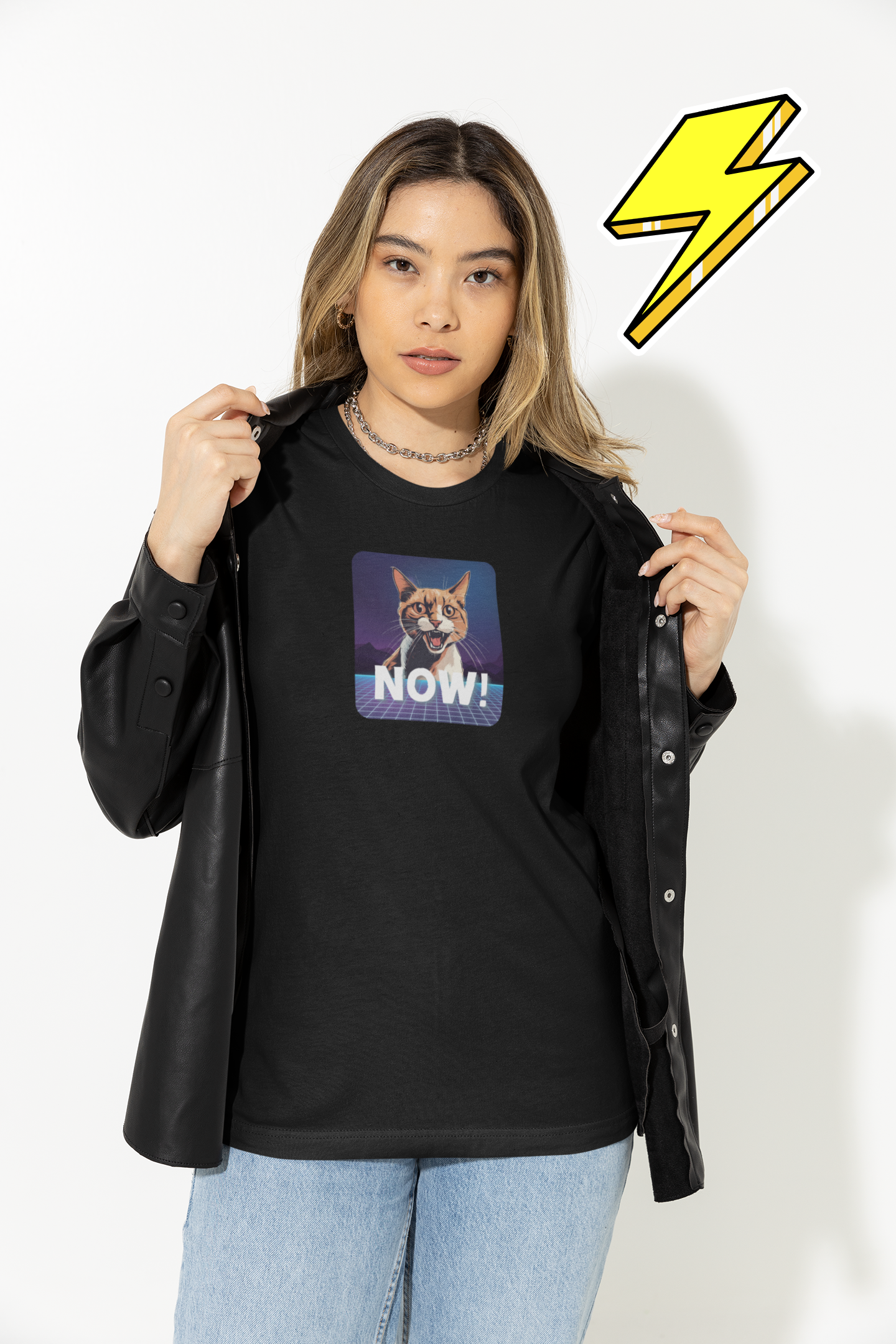"NOW Cat" Retro Graphic T-Shirt - (Unisex Short Sleeve Tee - Fun & Quirky Design for Cat Fans)