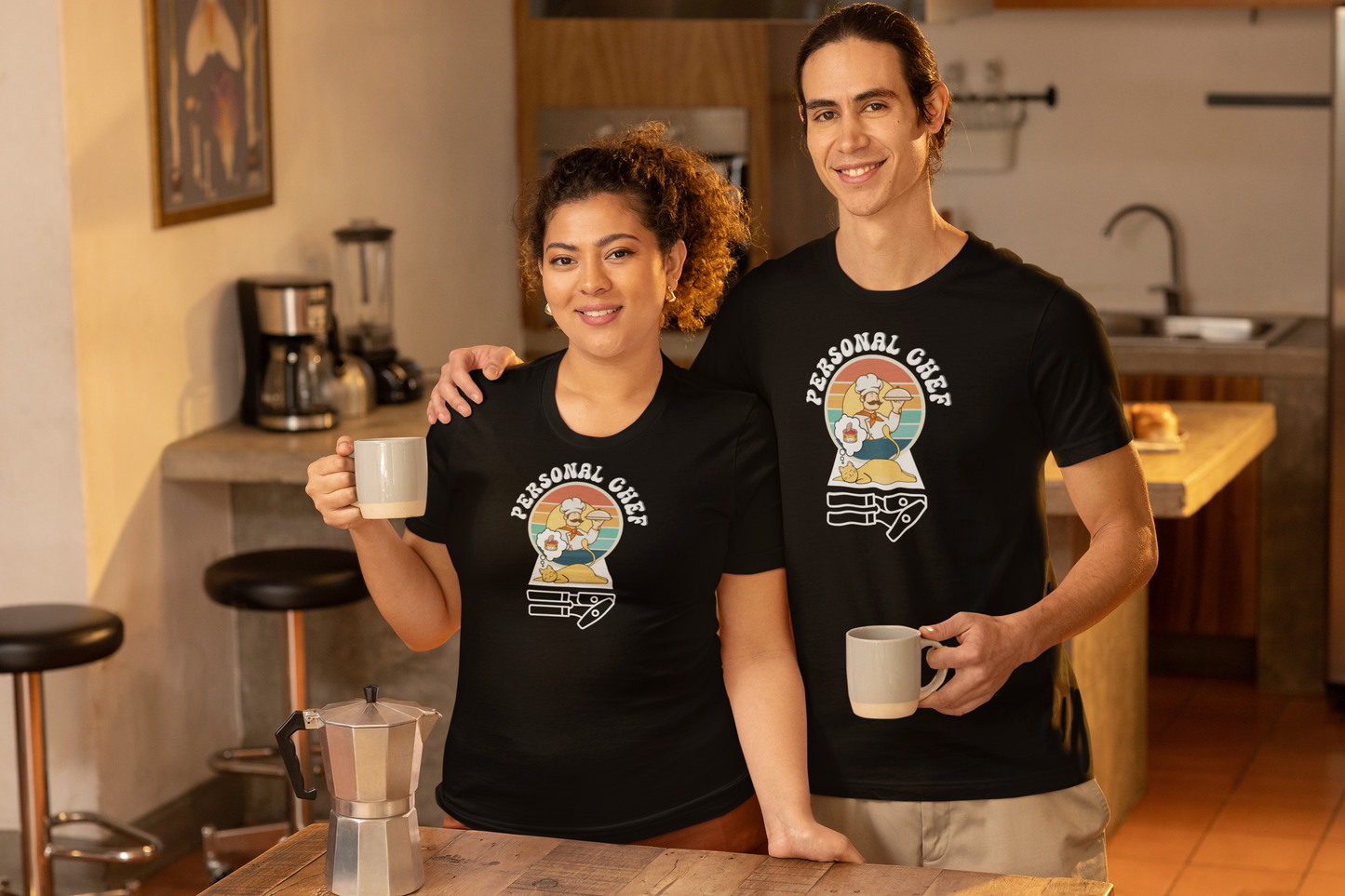 Vintage Style Personal Chef for Cats T-Shirt (#14 - Cat, Chef & Can Opener - Unisex Jersey Tee – Funny Cat Tee)