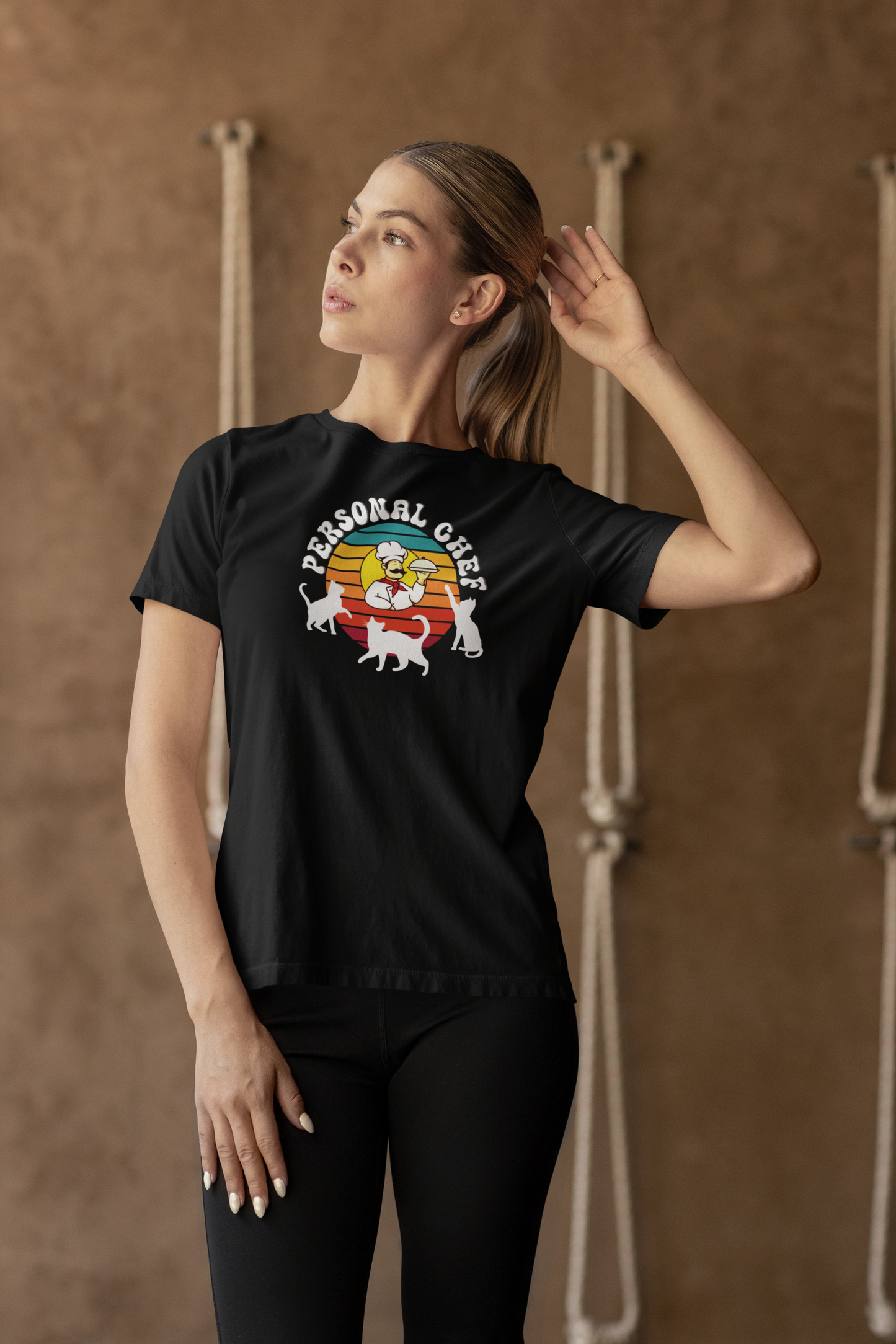 Vintage Style Personal Chef for Cats T-Shirt (#15 - Cat, Chef & Can Opener - Unisex Jersey Tee ā Funny Cat Tee)