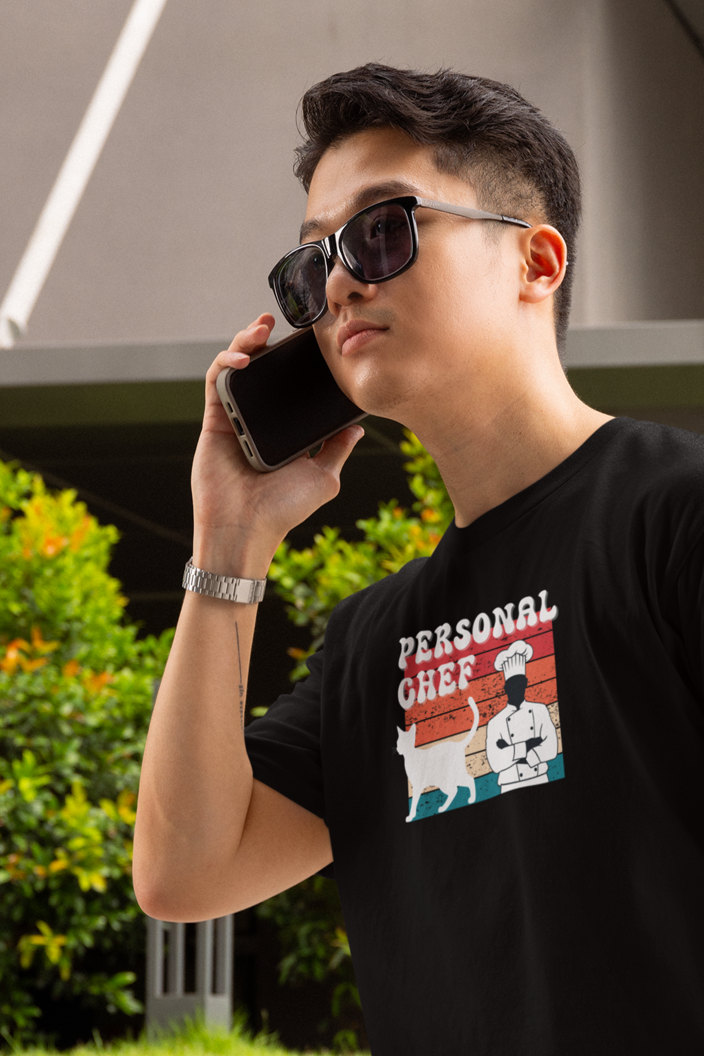 Personal Chef for Cats T-Shirt (#19 - Distressed Style Vintage Sunset, Unisex Jersey Tee)