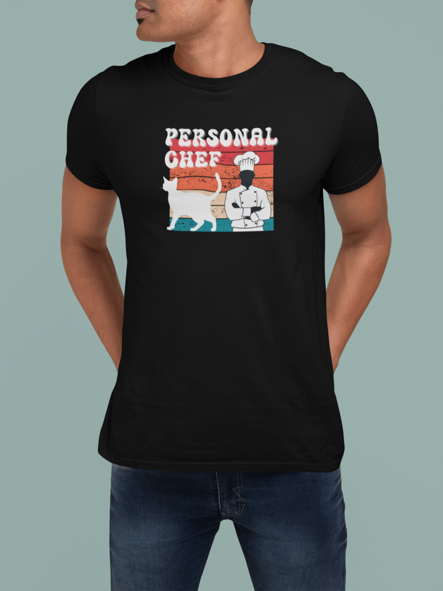 Personal Chef for Cats T-Shirt (#19 - Distressed Style Vintage Sunset, Unisex Jersey Tee)