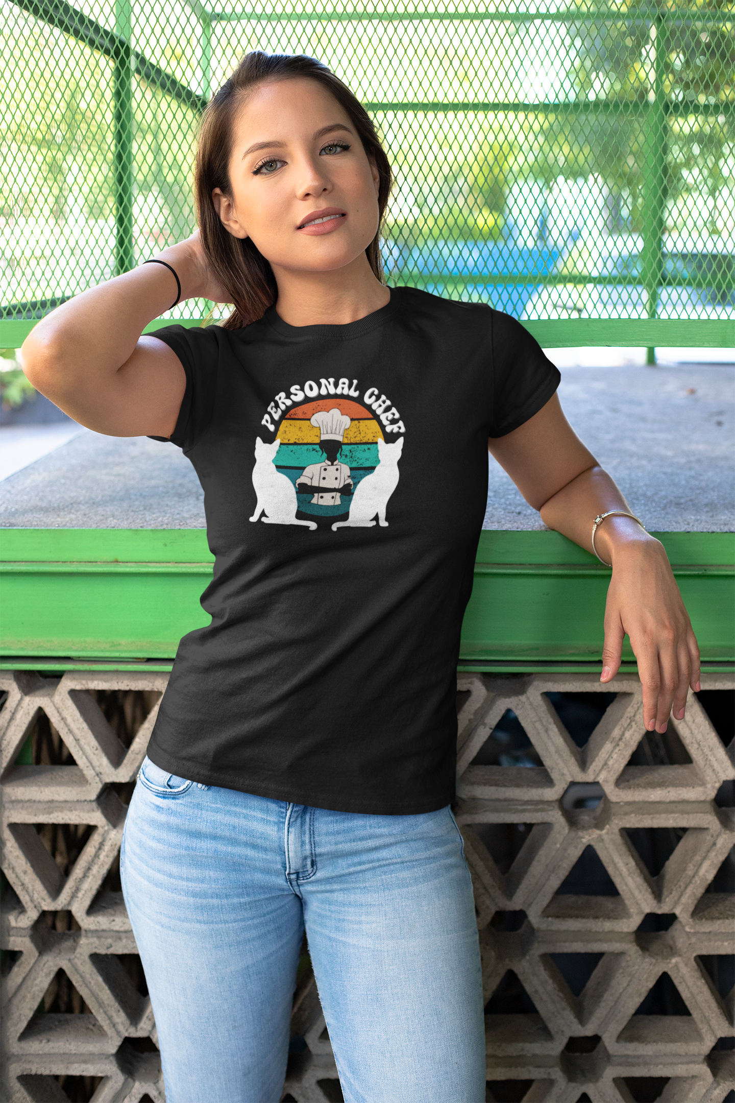 Personal Chef for Cats T-Shirt (#20 - Distressed Style Vintage Sunset, Unisex Jersey Tee)