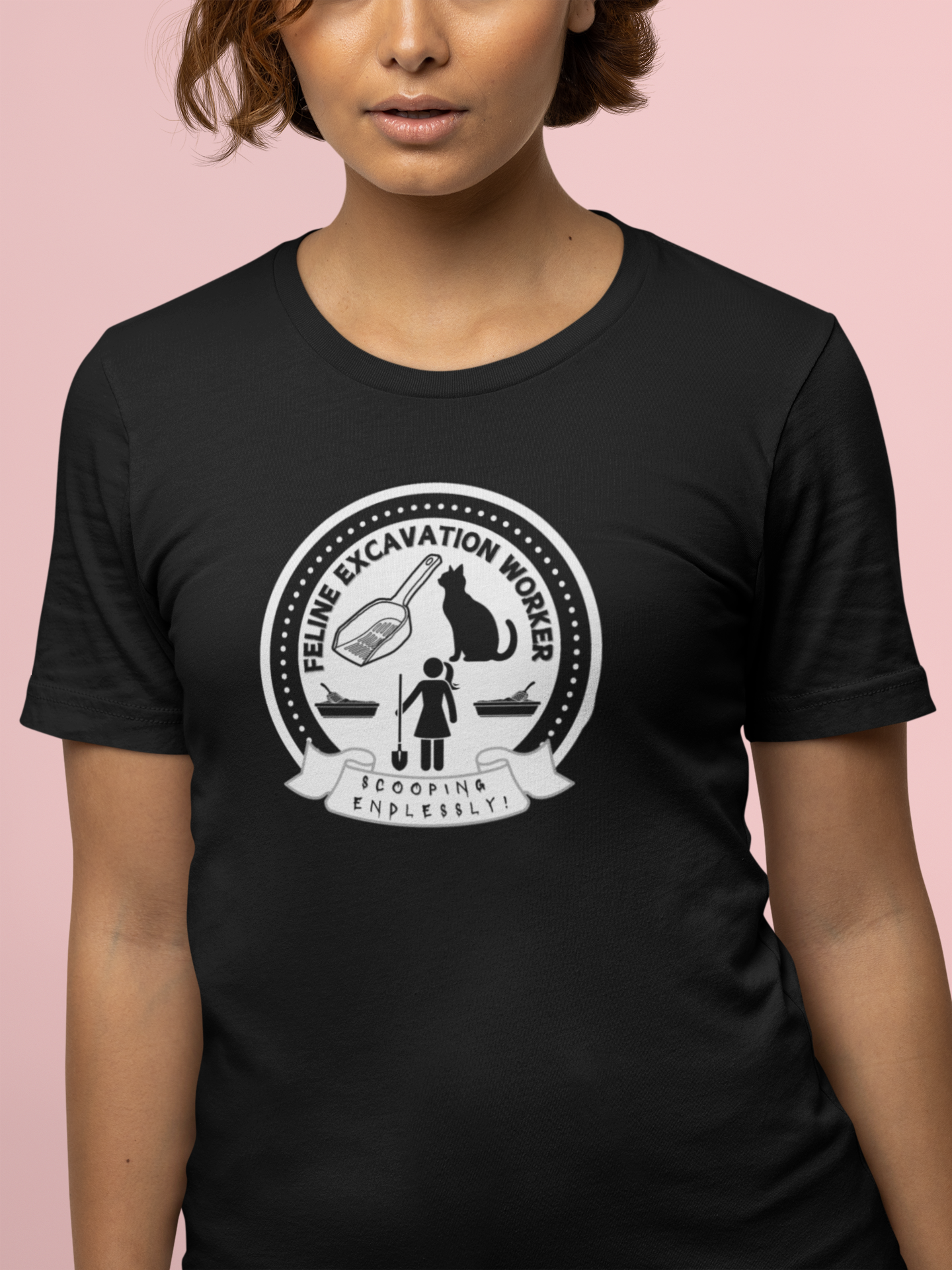 Fun Female Feline Excavation Worker Graphic T-Shirt - (Unisex Jersey Tee - Perfect for Cat Owners!)
