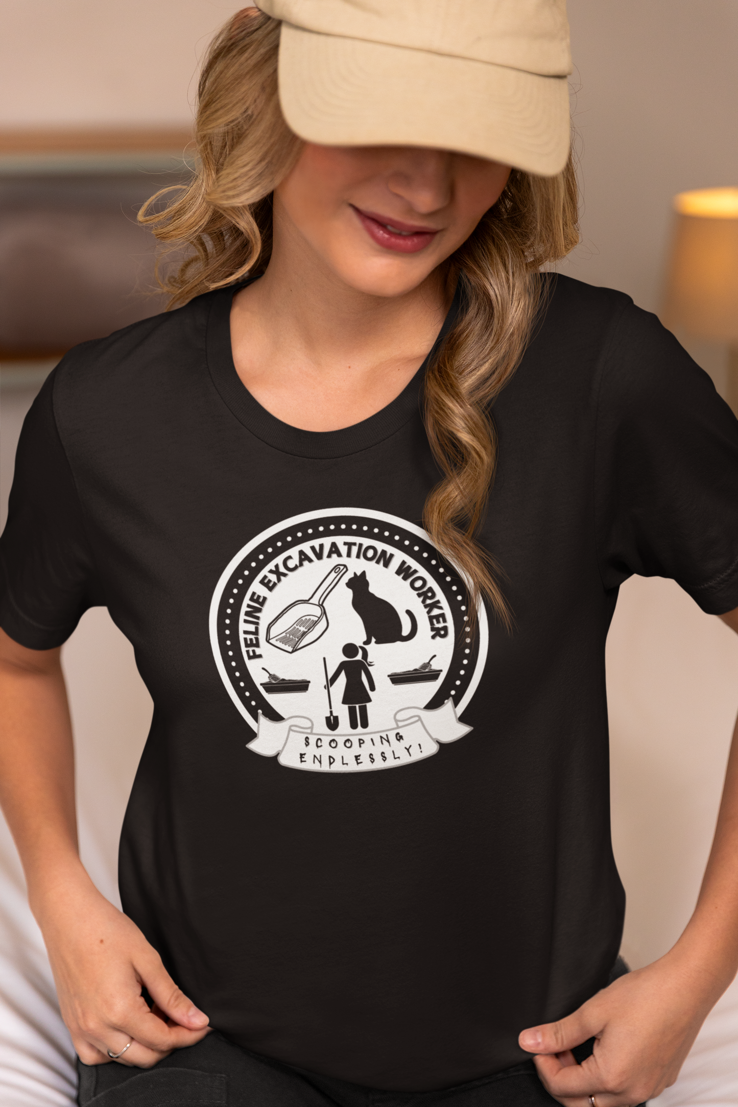Fun Female Feline Excavation Worker Graphic T-Shirt - (Unisex Jersey Tee - Perfect for Cat Owners!)