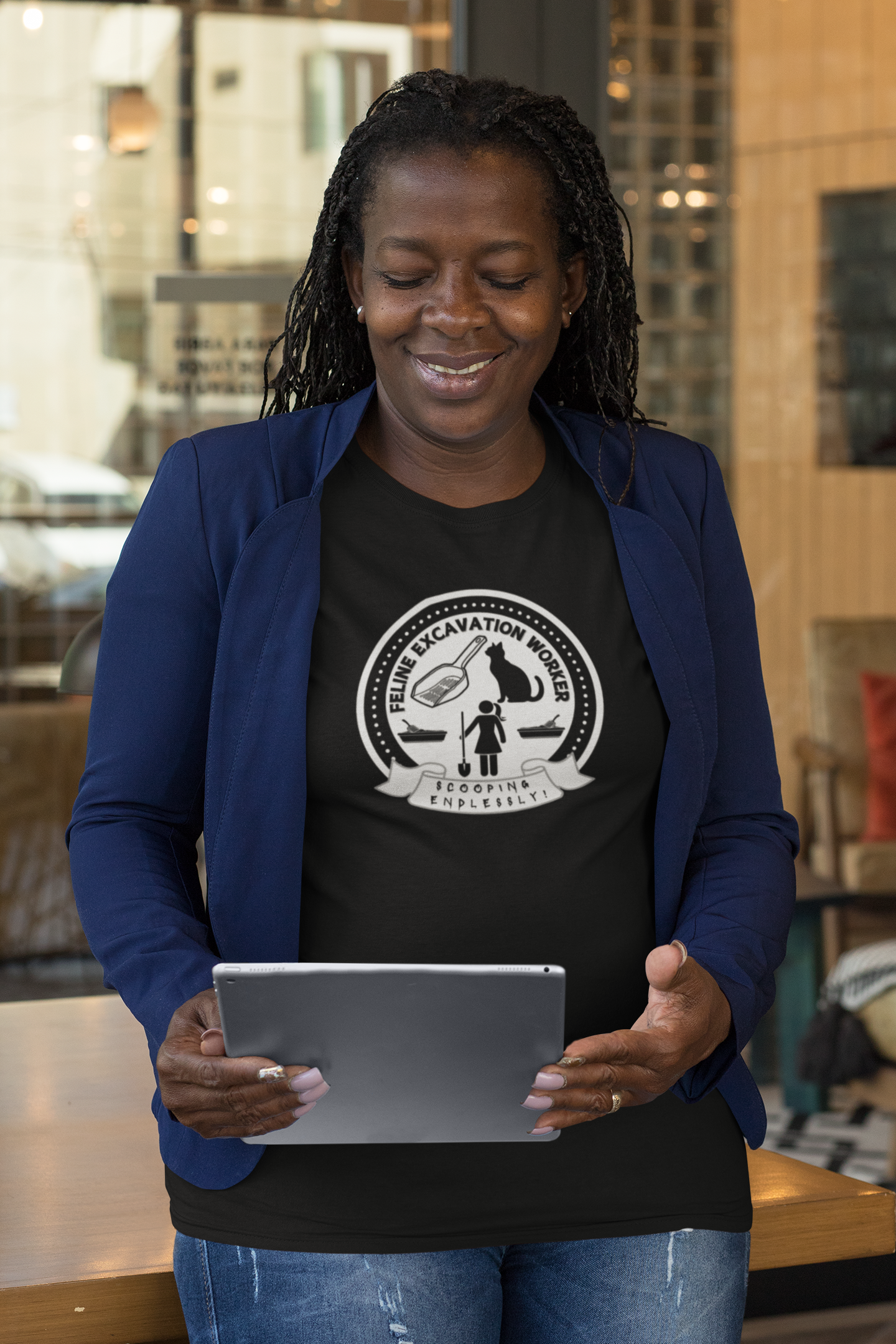 Fun Female Feline Excavation Worker Graphic T-Shirt - (Unisex Jersey Tee - Perfect for Cat Owners!)