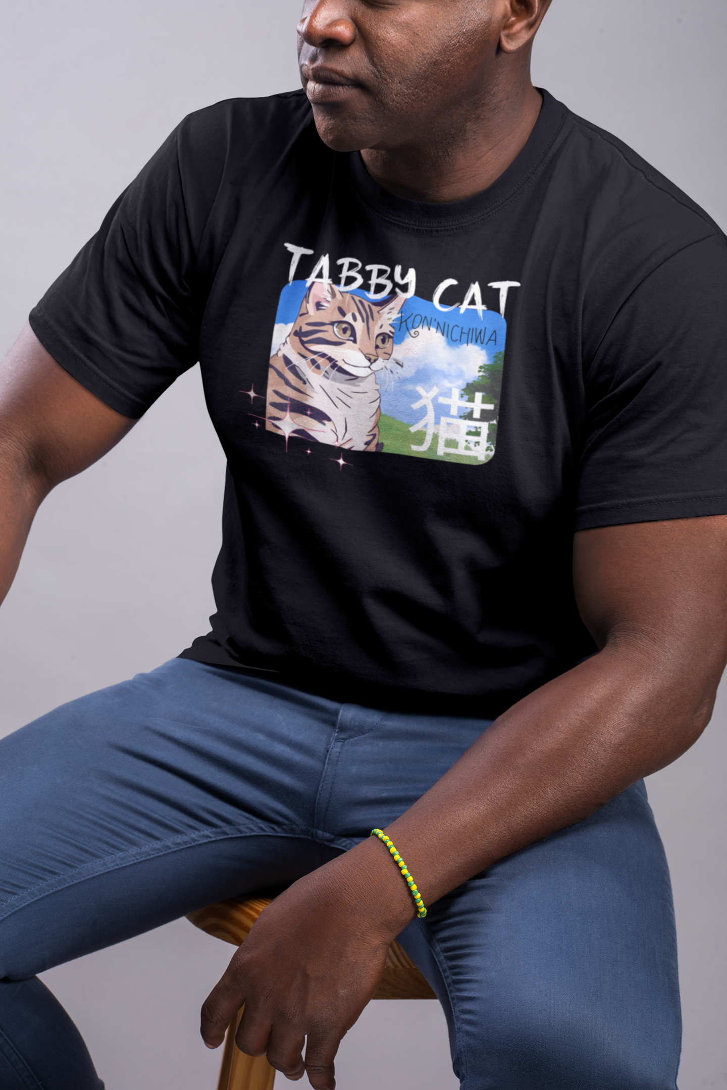"Tabby Cat" Japanese Anime Style T-Shirt - (Unisex Jersey Short Sleeve Tee - Cute Animal Apparel for Cat Lovers)