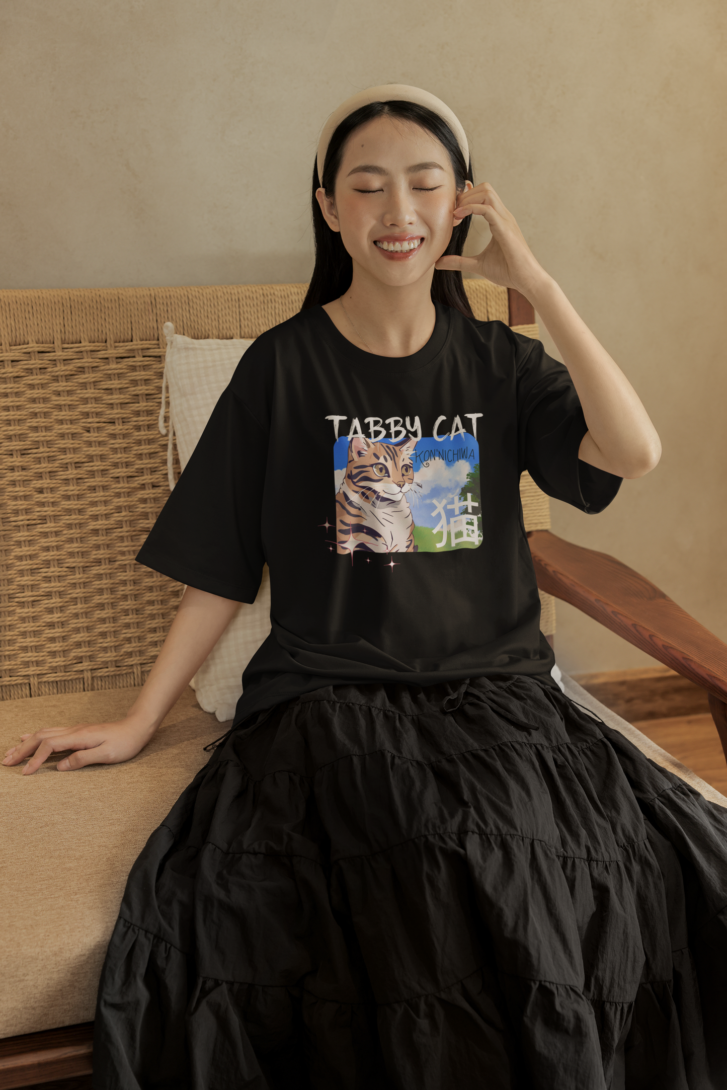"Tabby Cat" Japanese Anime Style T-Shirt - (Unisex Jersey Short Sleeve Tee - Cute Animal Apparel for Cat Lovers)