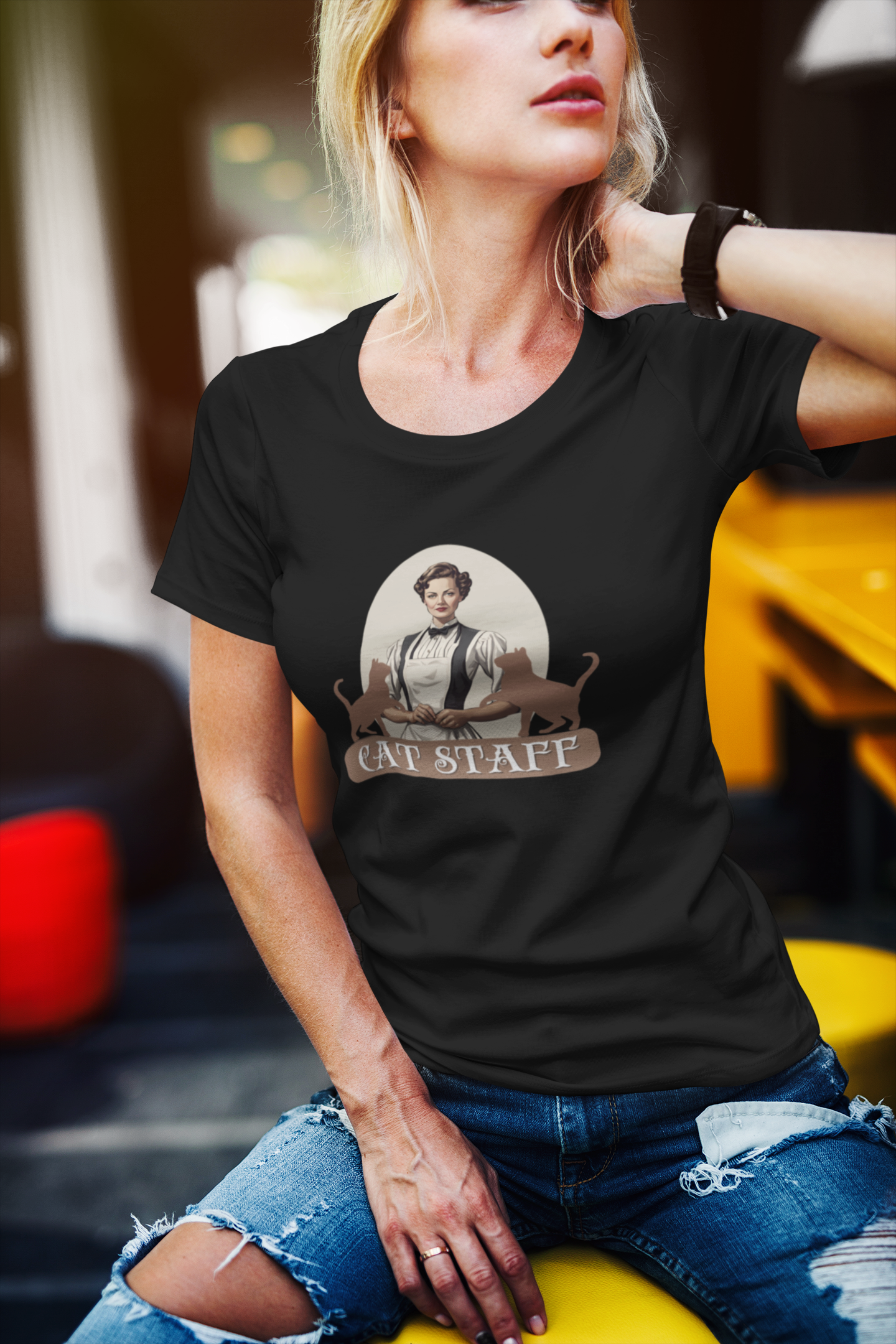 Cat Staff T-Shirt - ("Victorian Era Style" - Unisex Jersey Tee - Perfect for Cat Lovers)