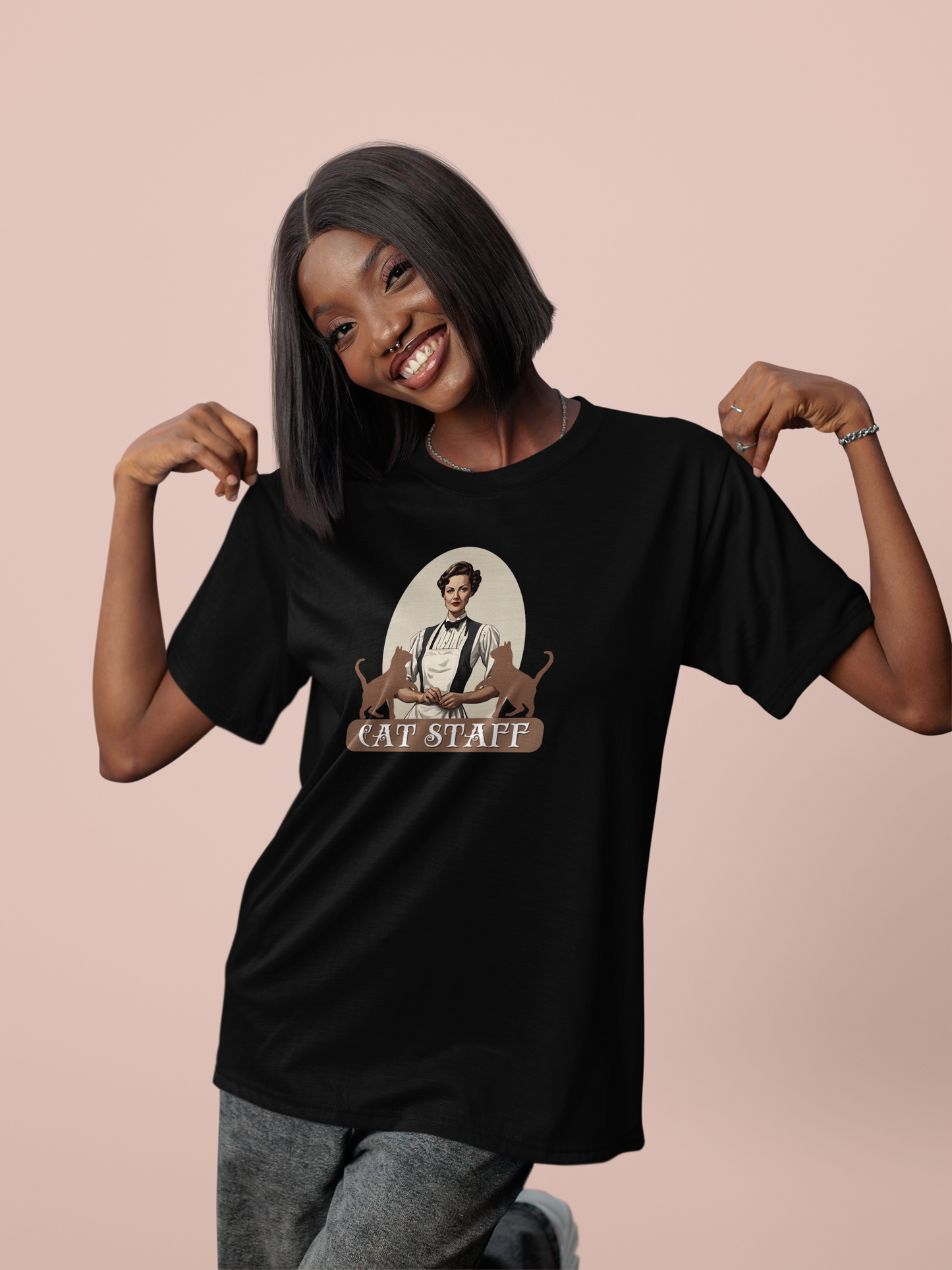 Cat Staff T-Shirt - ("Victorian Era Style" - Unisex Jersey Tee - Perfect for Cat Lovers)