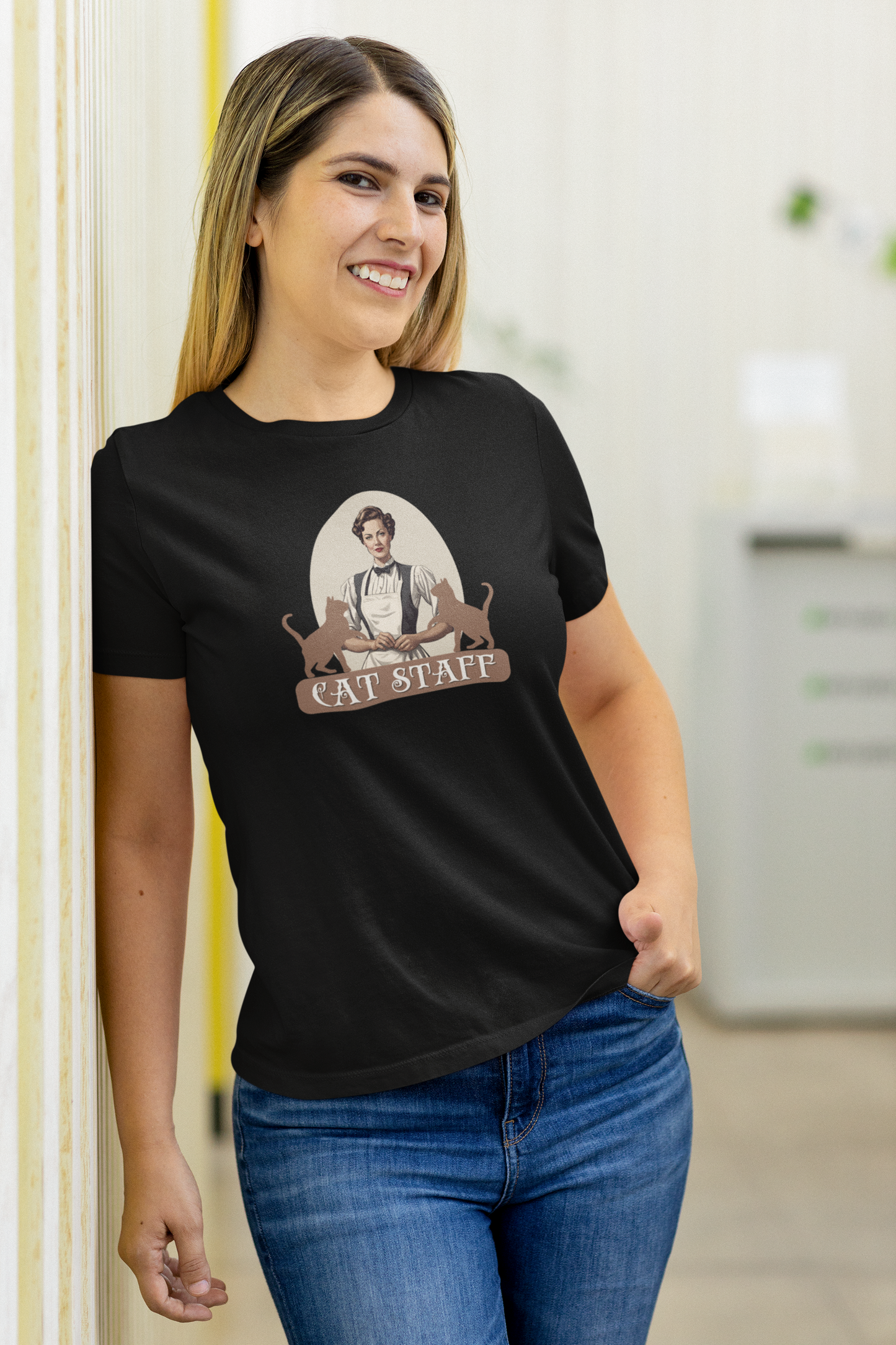 Cat Staff T-Shirt - ("Victorian Era Style" - Unisex Jersey Tee - Perfect for Cat Lovers)