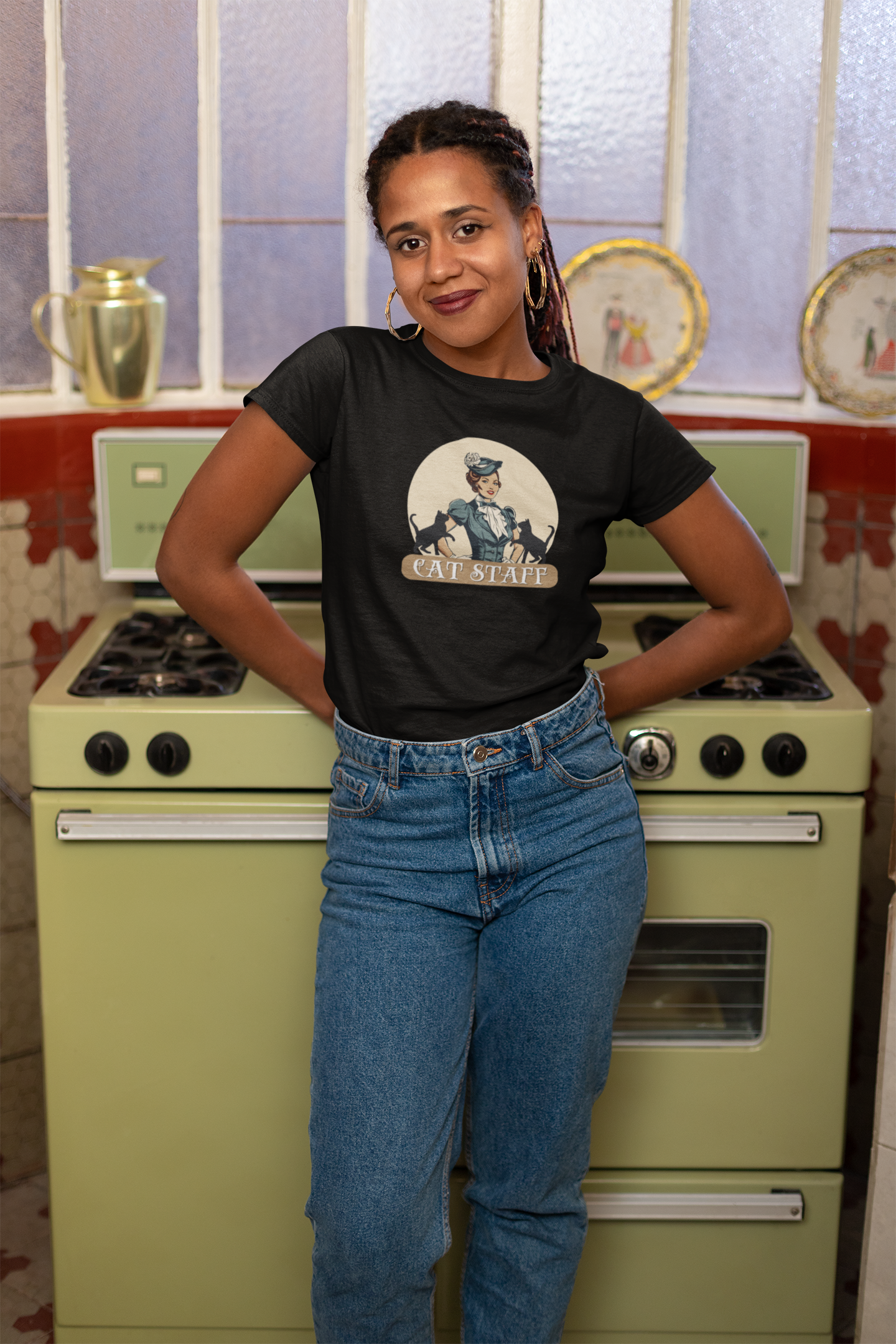 Cat Staff T-Shirt - ("Victorian Era Style" - Unisex Jersey Tee - Perfect for Cat Lovers)
