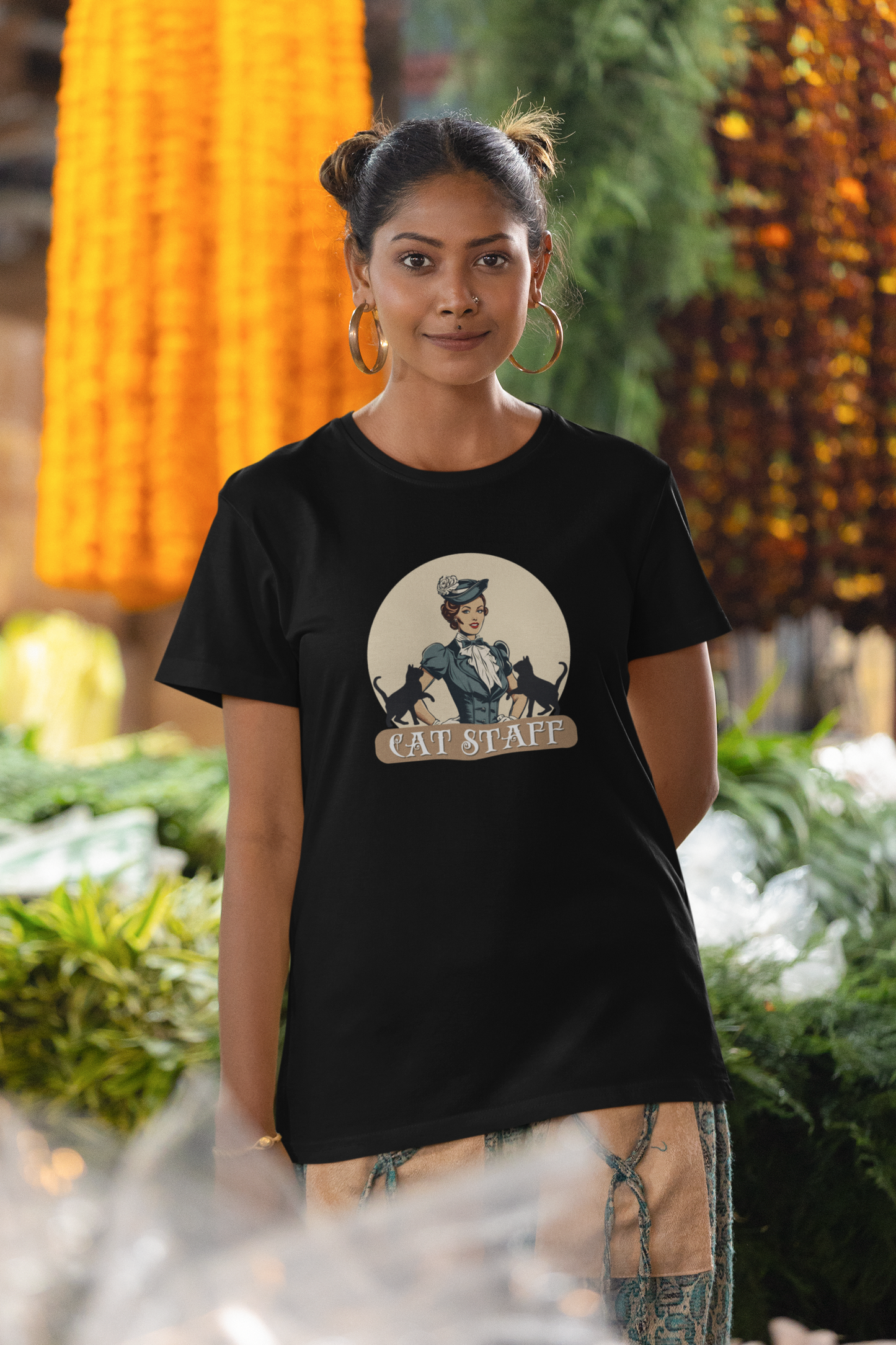 Cat Staff T-Shirt - ("Victorian Era Style" - Unisex Jersey Tee - Perfect for Cat Lovers)