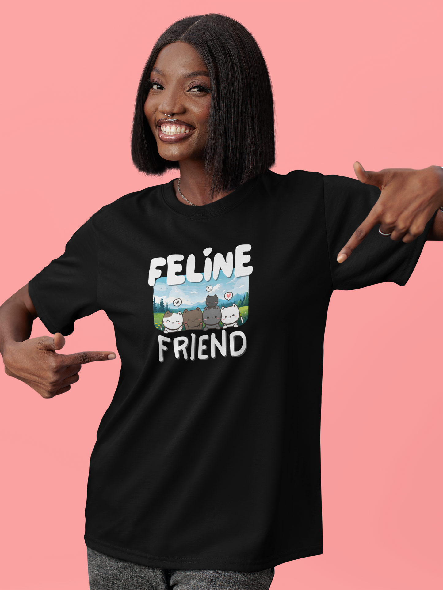 Feline Friend Graphic T-Shirt - (Cute Unisex Cat Tee)