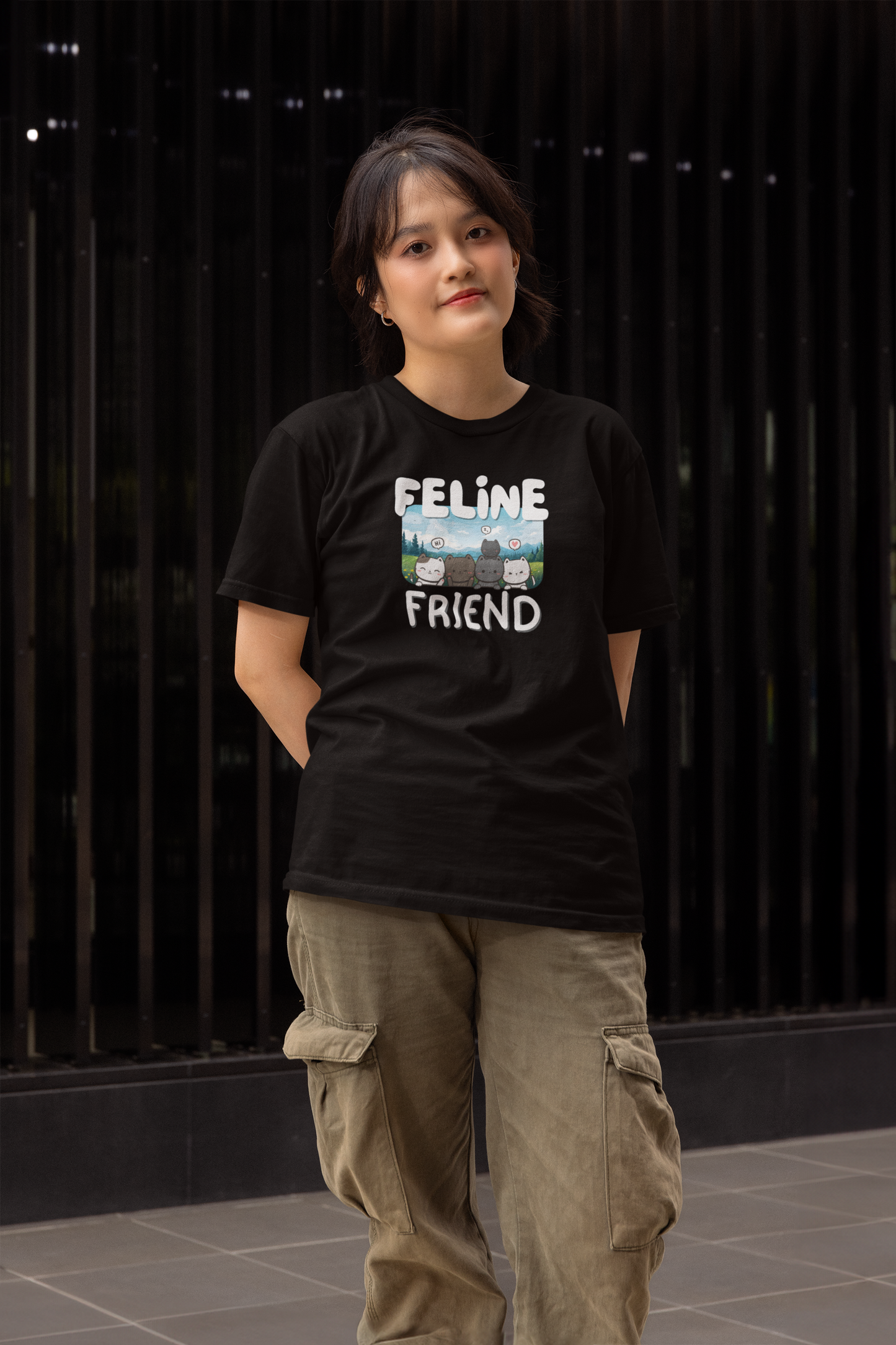Feline Friend Graphic T-Shirt - (Cute Unisex Cat Tee)