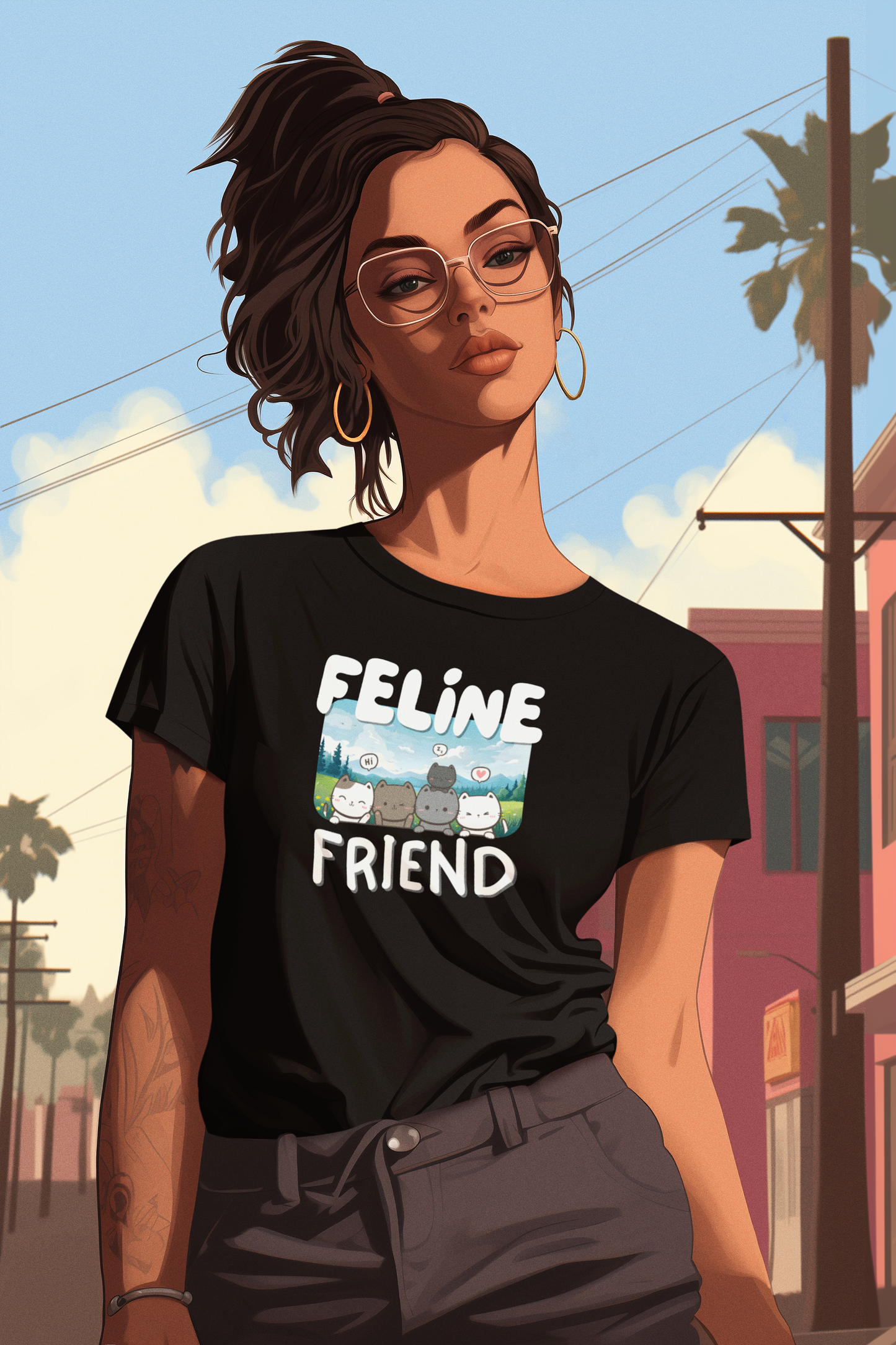 Feline Friend Graphic T-Shirt - (Cute Unisex Cat Tee)