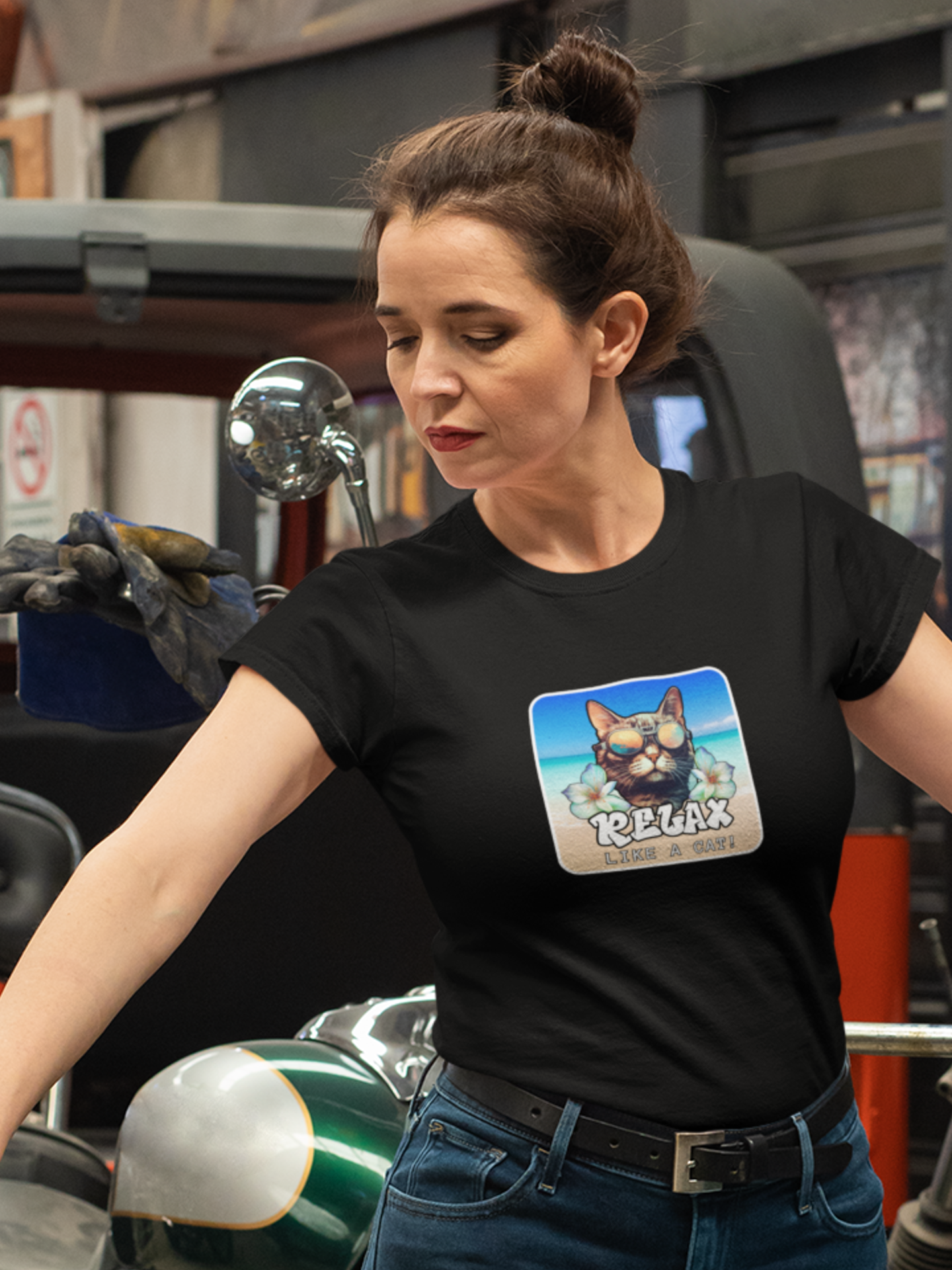 Relax Like a Cat T-Shirt (#5) - (Chill Cat Graphic Tee, Tropical Style Cat Tee, Unisex Casual Wear, Gift for Cat Lovers)