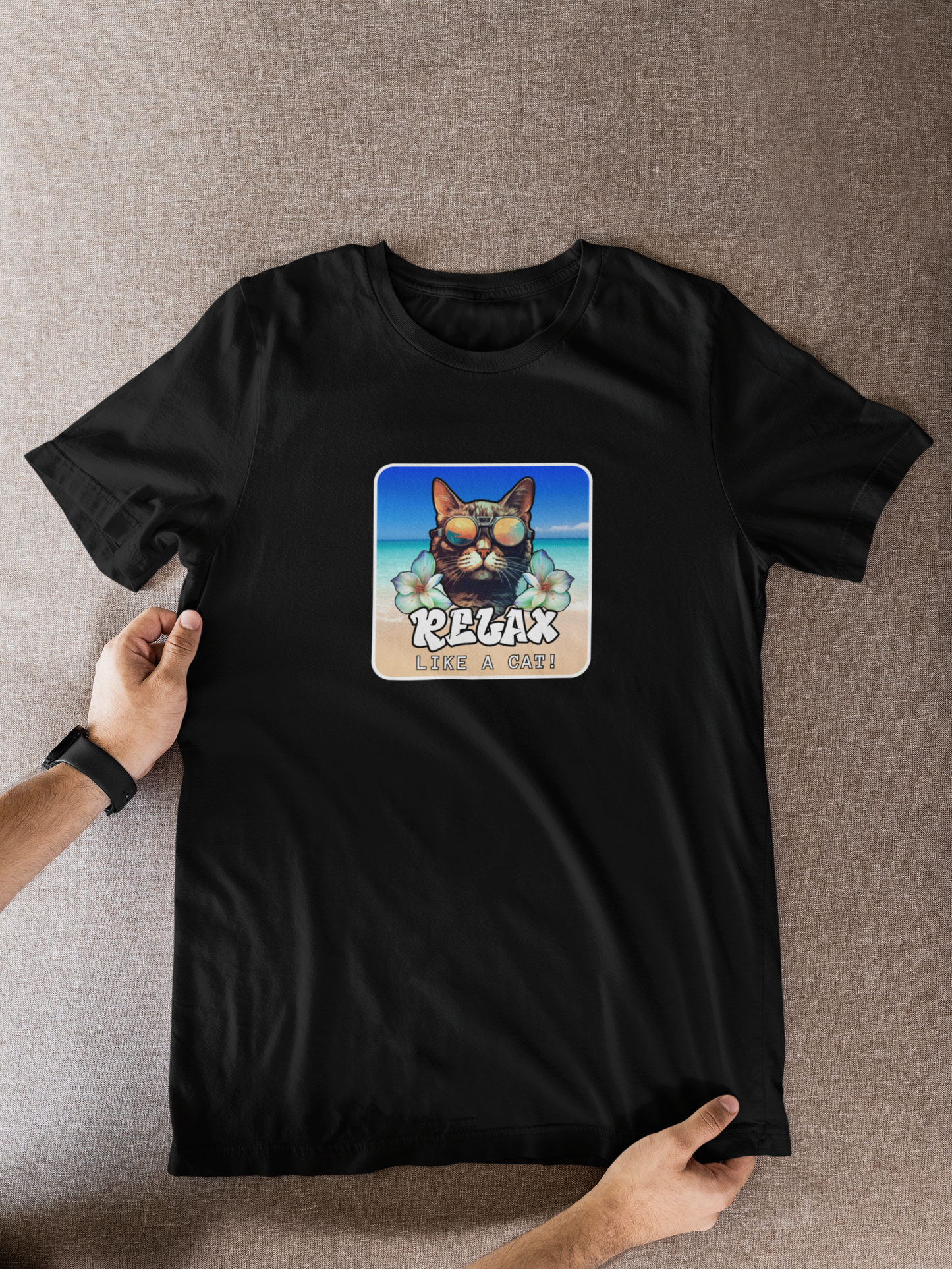 Relax Like a Cat T-Shirt (#5) - (Chill Cat Graphic Tee, Tropical Style Cat Tee, Unisex Casual Wear, Gift for Cat Lovers)