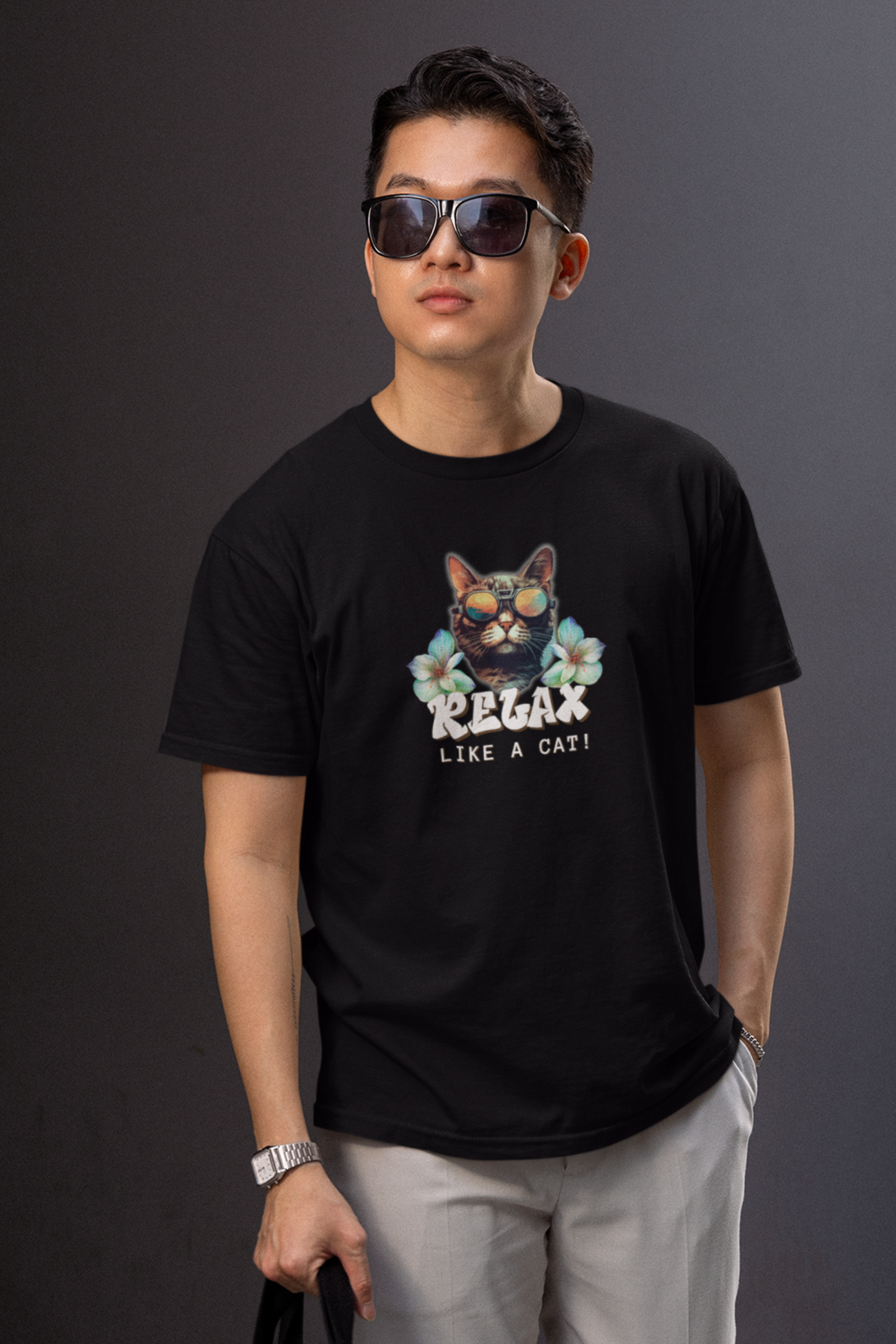 Relax Like a Cat T-Shirt (#4) - (Chill Cat Graphic Tee, Unisex Casual Wear, Gift for Cat Lovers)