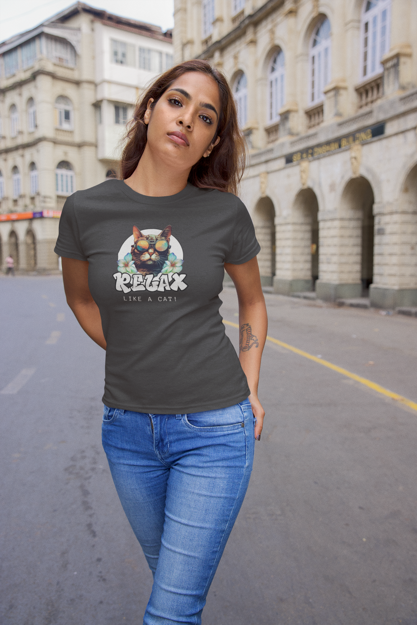 Relax Like a Cat Graphic T-Shirt (#2) - Cat Fan Shirt, Gift for Cat Owners, Tropical Style Summer Tee