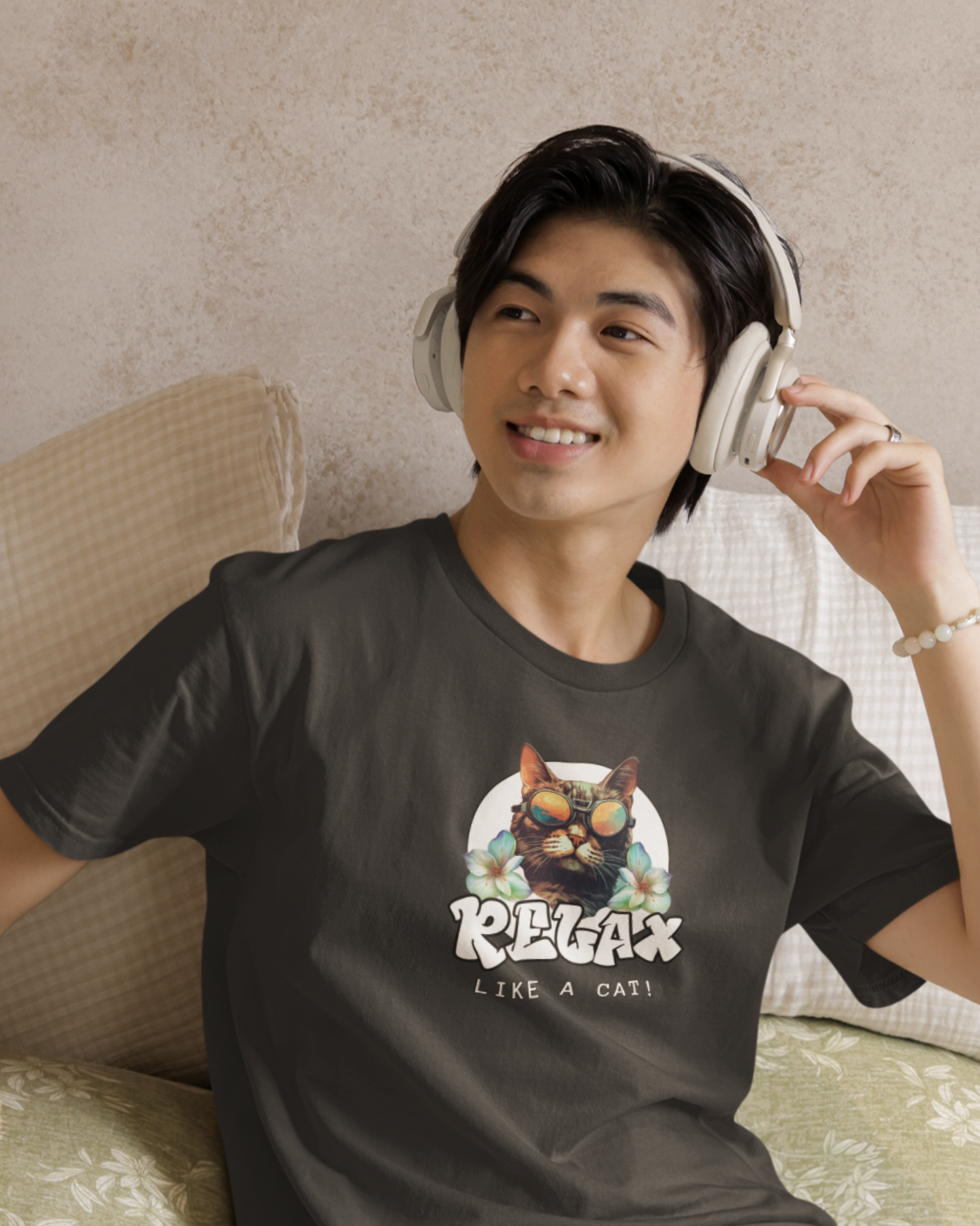 Relax Like a Cat Graphic T-Shirt (#2) - Cat Fan Shirt, Gift for Cat Owners, Tropical Style Summer Tee