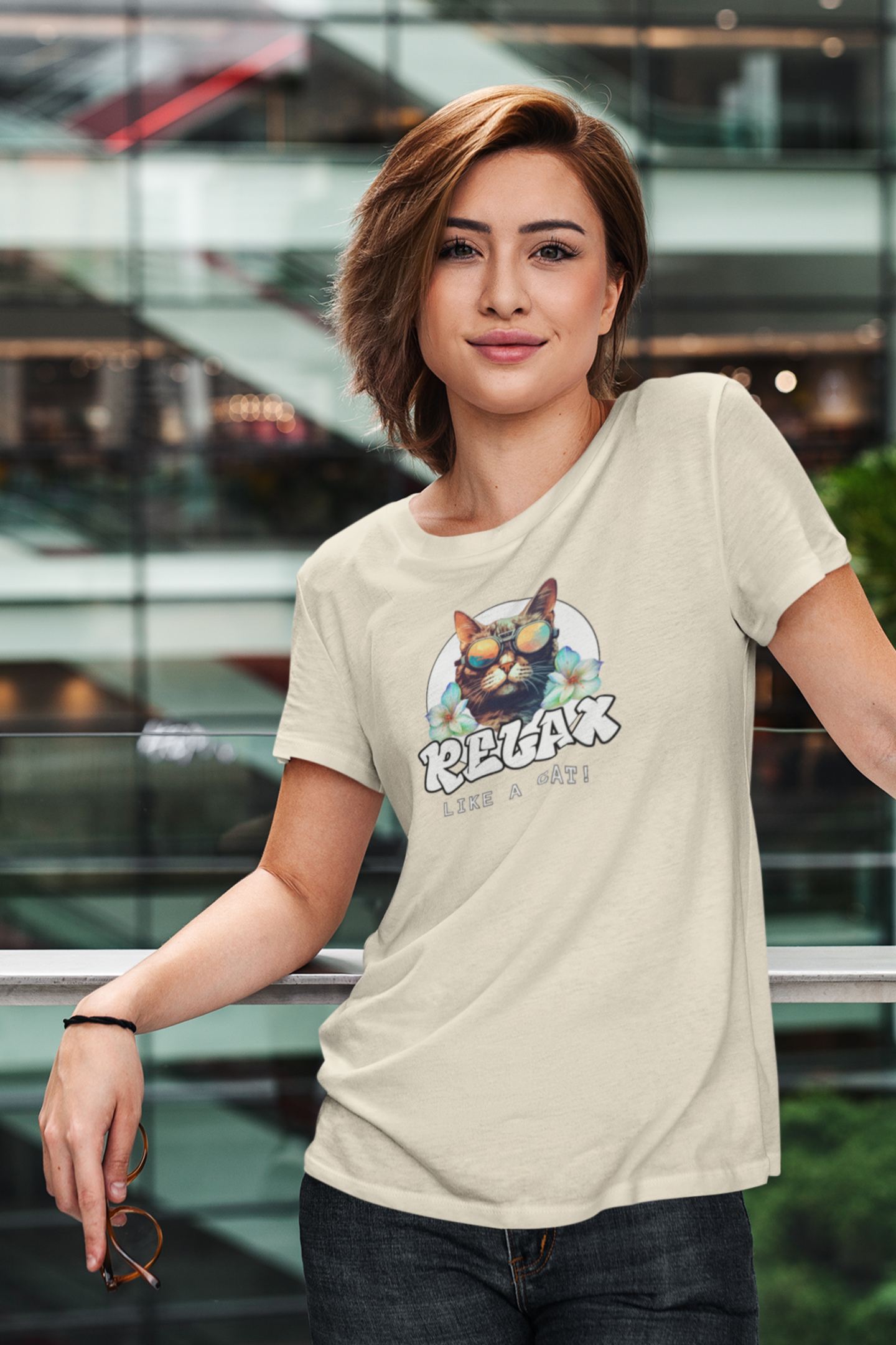 Relax Like a Cat Graphic T-Shirt (#2) - Cat Fan Shirt, Gift for Cat Owners, Tropical Style Summer Tee