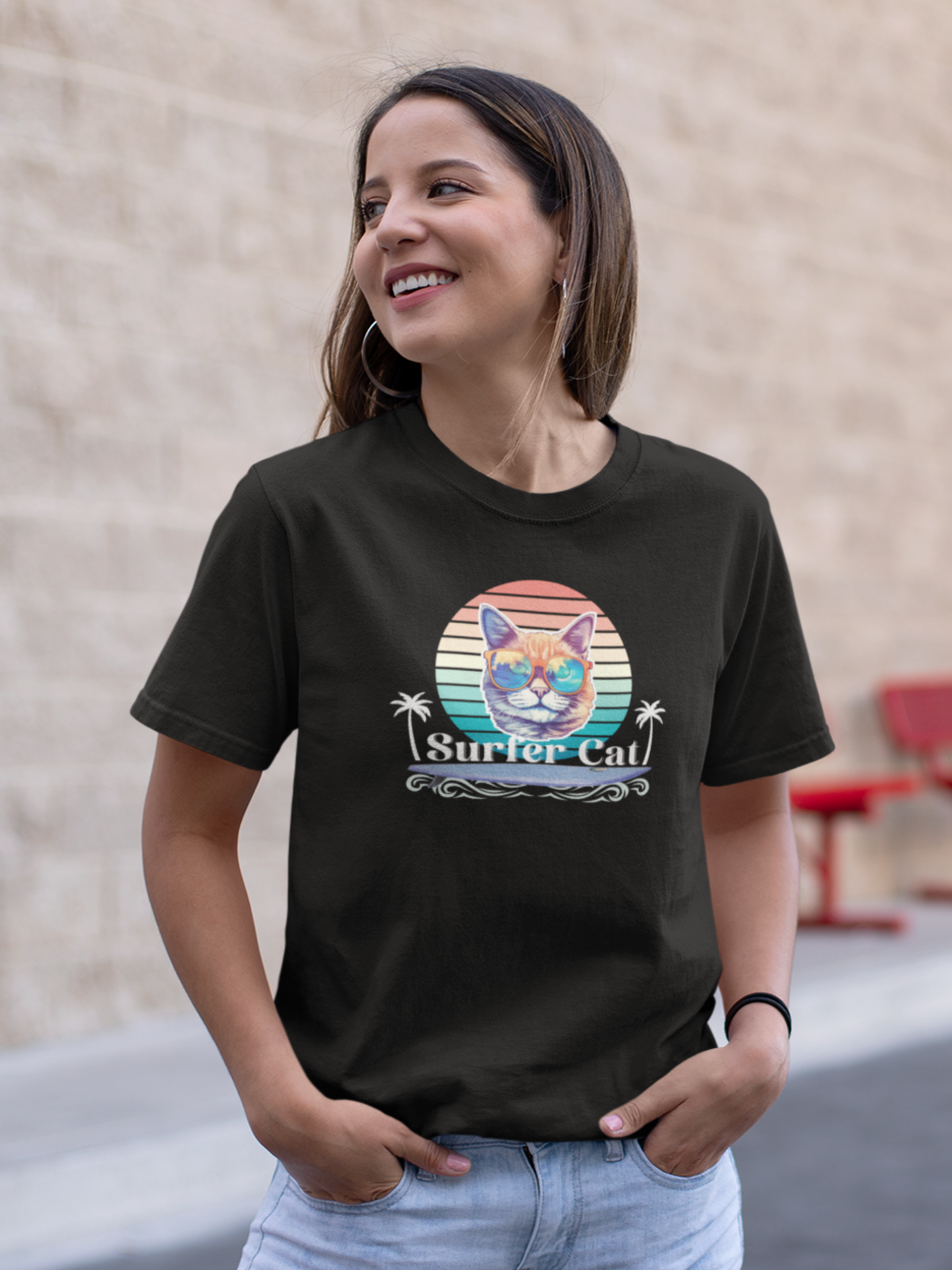 Surfer Cat Tee - Fun Unisex Jersey T-Shirt, Ocean Vibe Apparel, Cat Lover Gift, Summer Fashion, Beach Party Wear