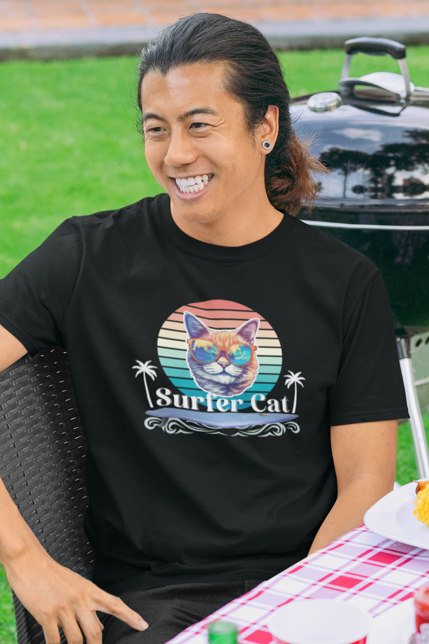 Surfer Cat Tee - Fun Unisex Jersey T-Shirt, Ocean Vibe Apparel, Cat Lover Gift, Summer Fashion, Beach Party Wear