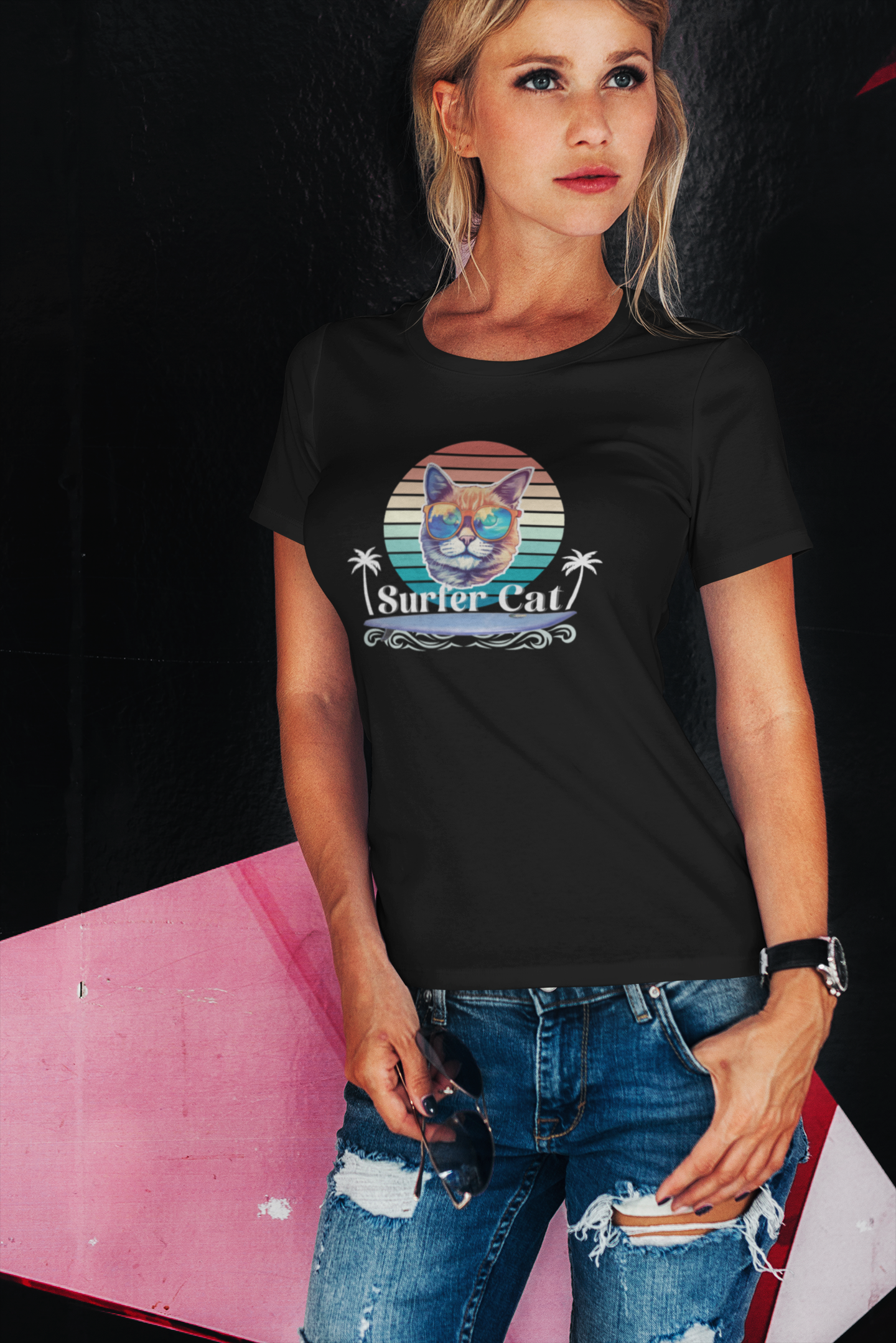 Surfer Cat Tee - Fun Unisex Jersey T-Shirt, Ocean Vibe Apparel, Cat Lover Gift, Summer Fashion, Beach Party Wear