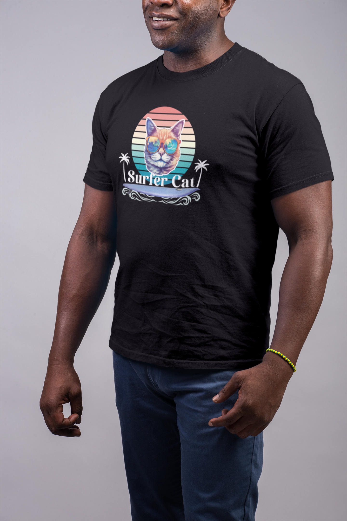 Surfer Cat Tee - Fun Unisex Jersey T-Shirt, Ocean Vibe Apparel, Cat Lover Gift, Summer Fashion, Beach Party Wear