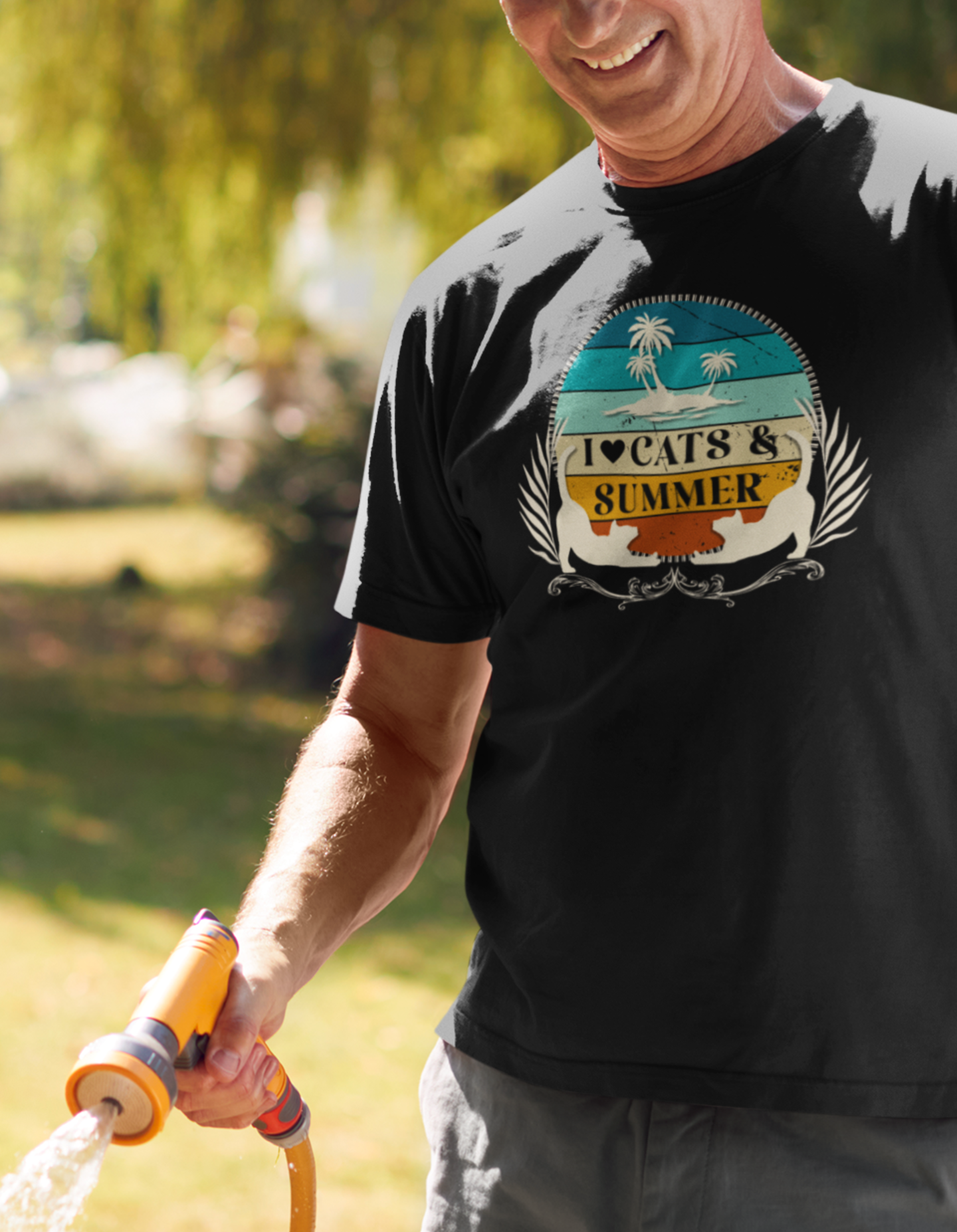I Love Cats & Summer Graphic T-Shirt – (Summer Cat Shirt, Ideal for Cat Fans, Gift for Cat Owners)