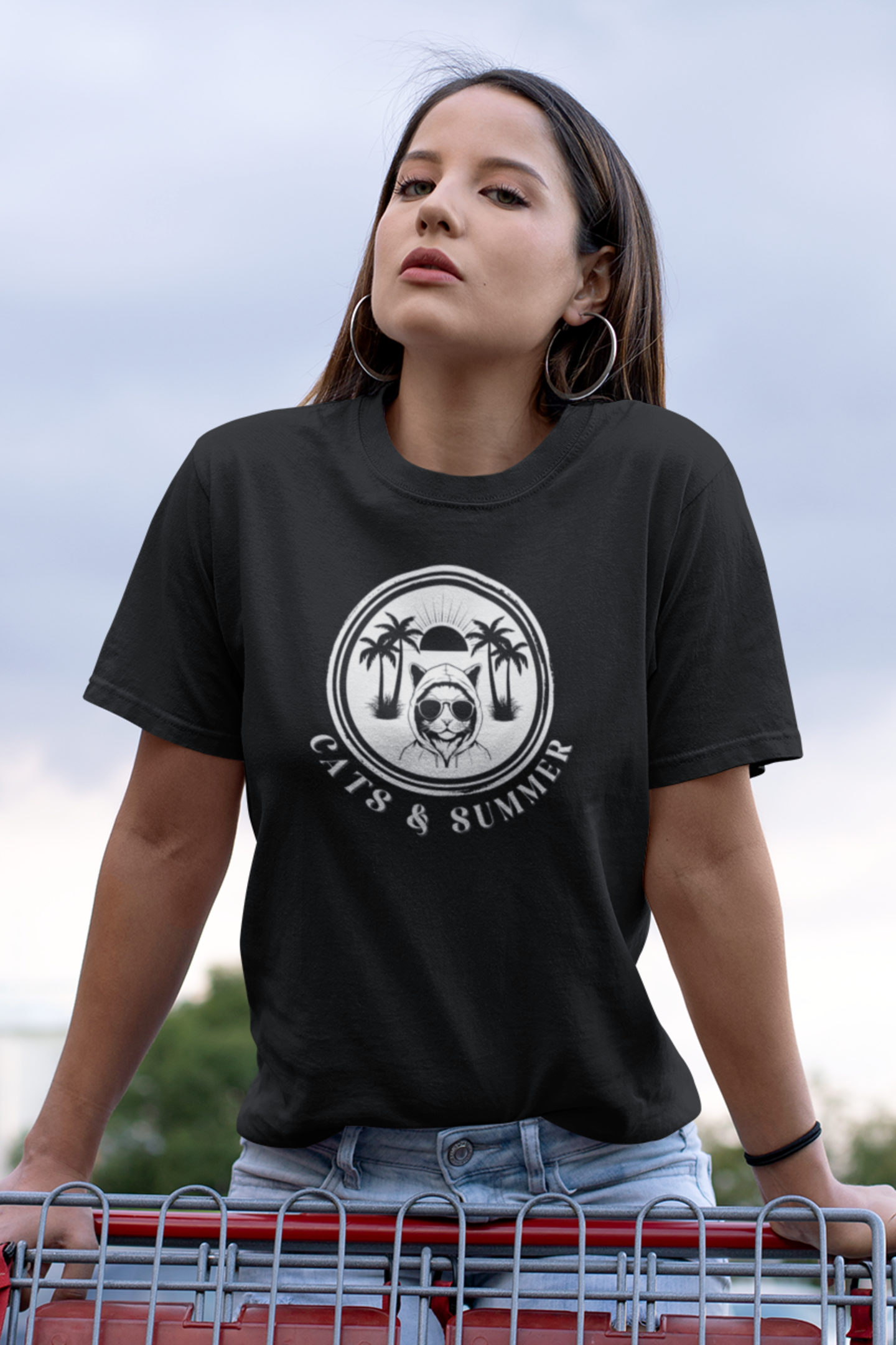 Cats & Summer Graphic T-Shirt - (Fun Summer Vibes, Perfect Gift for Cat Lovers, Beach Days, Unisex Tee)