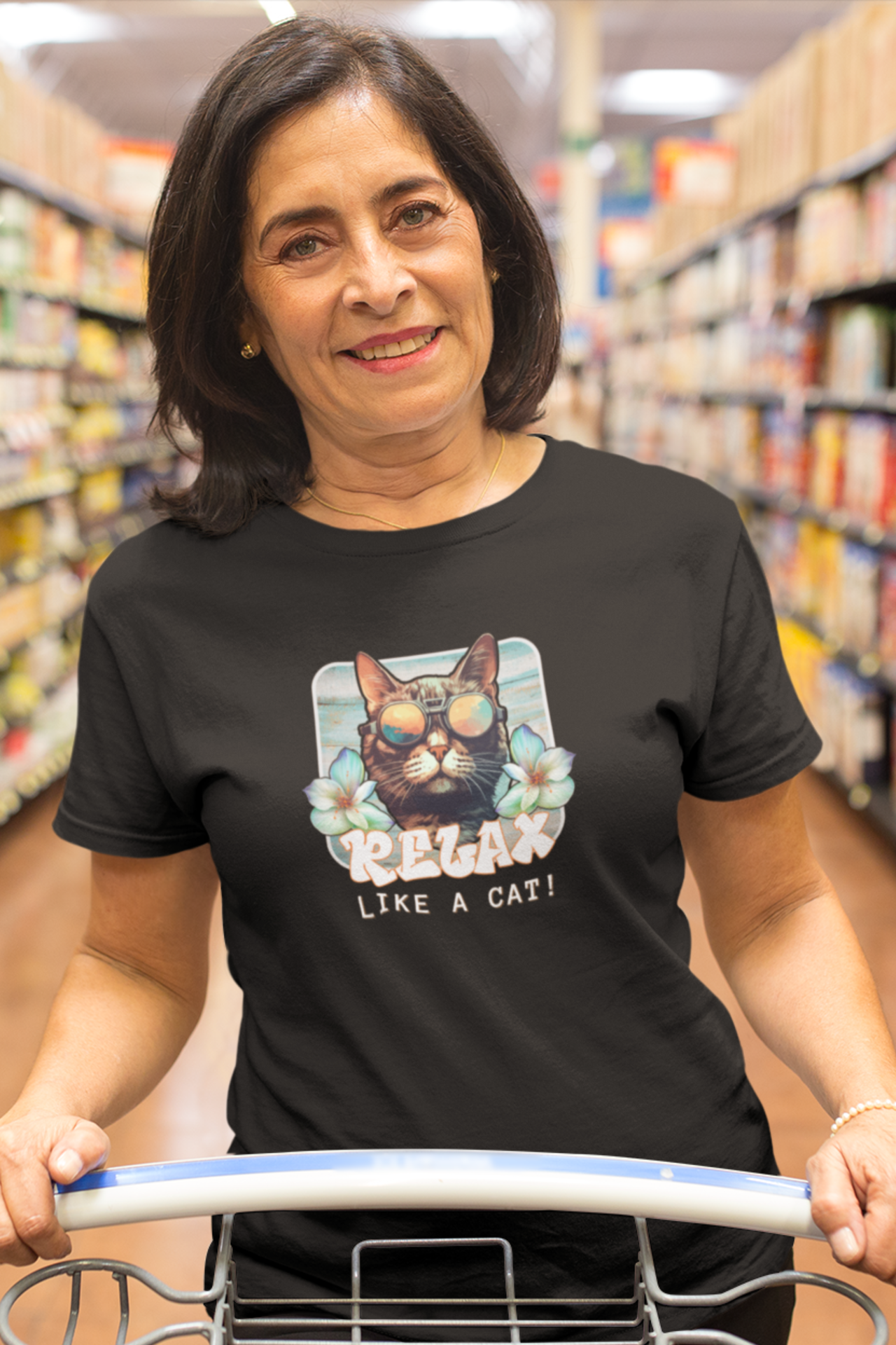 Relax Like a Cat Graphic Tee - (Cat Fan Shirt, Gift for Cat Owners, Cool Summer T-Shirt)