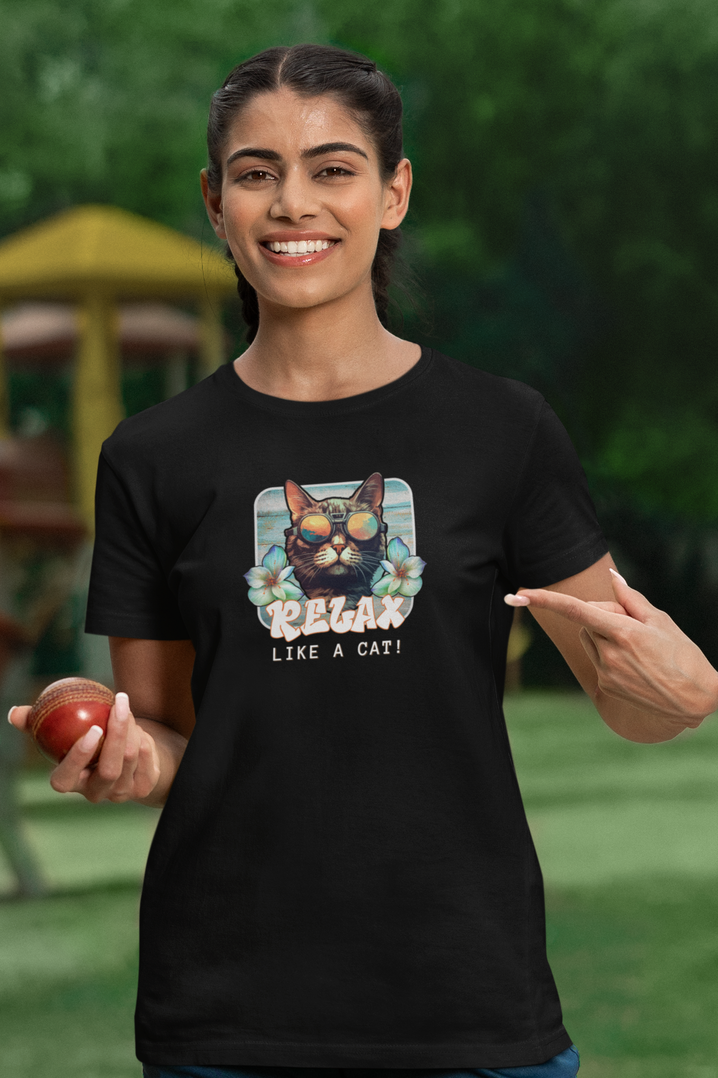 Relax Like a Cat Graphic Tee - (Cat Fan Shirt, Gift for Cat Owners, Cool Summer T-Shirt)
