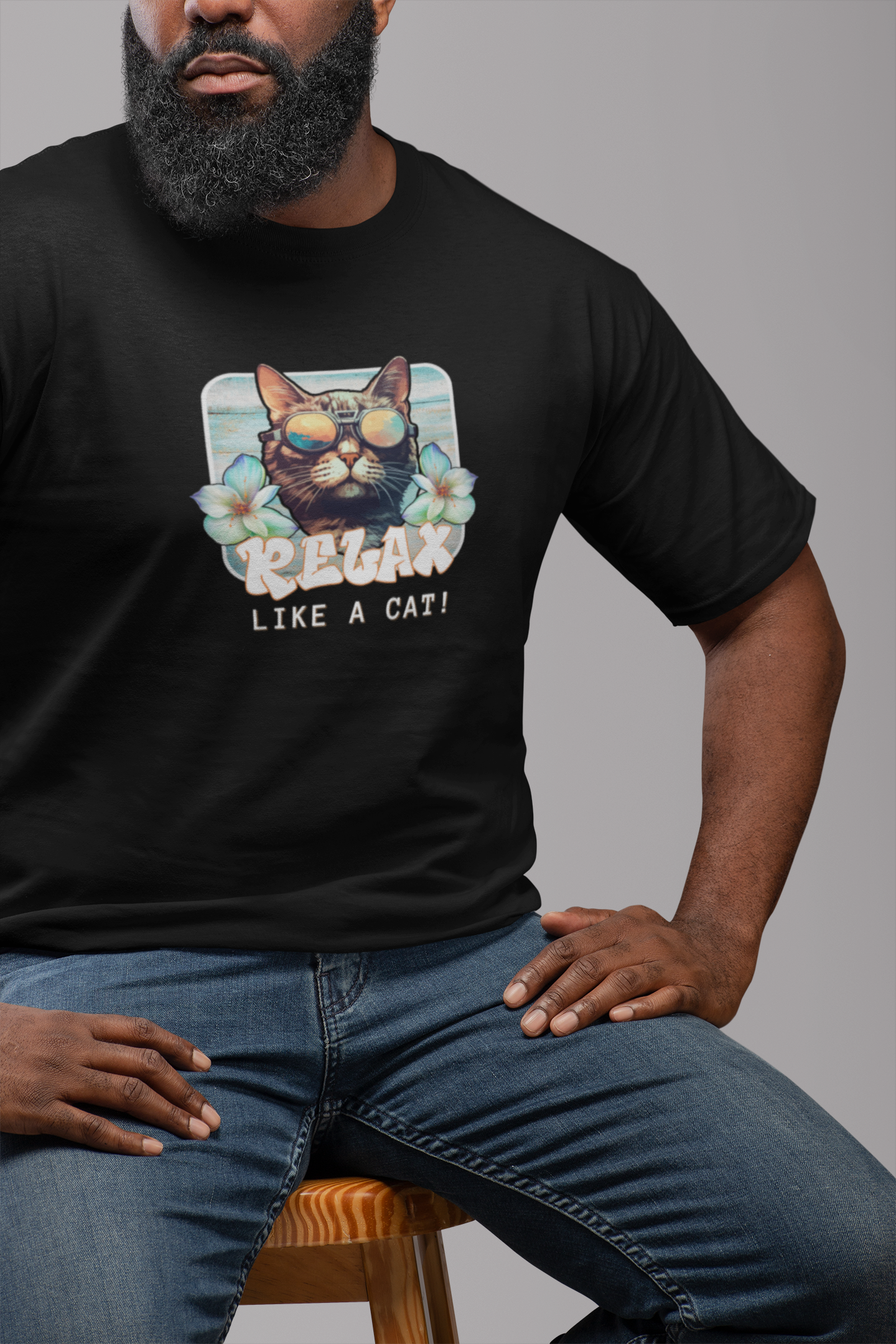 Relax Like a Cat Graphic Tee - (Cat Fan Shirt, Gift for Cat Owners, Cool Summer T-Shirt)