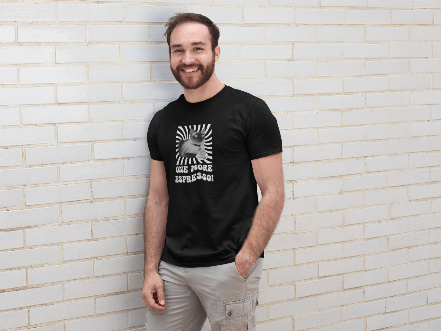 One More Espresso! - (Cat & Coffee T-Shirt #1, Black & White)