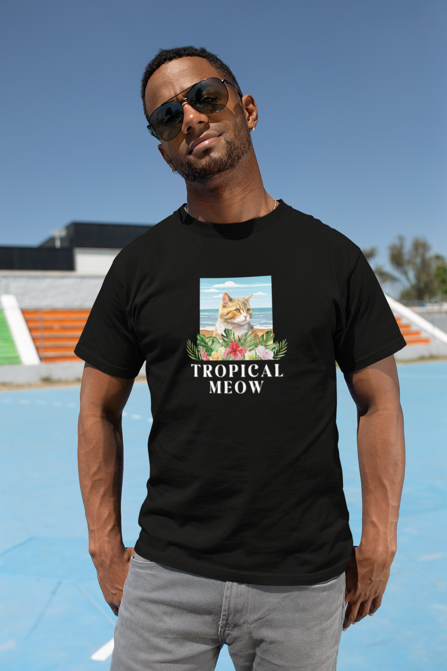 Tropical Meow Cat T-Shirt - (Beachy Cat Graphic Tee #2)