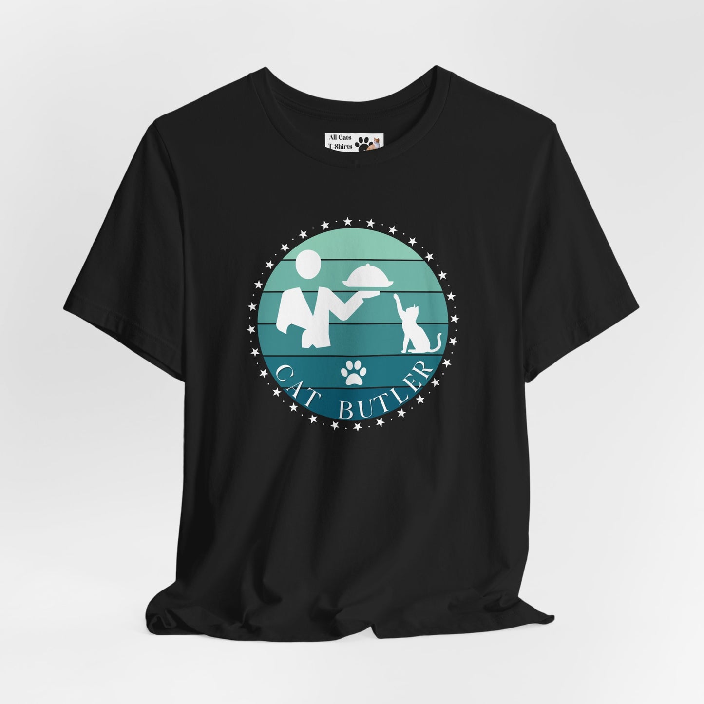 "Cat Butler" T-Shirt - Blue Vintage Sunset Style Graphic - (Unisex Jersey Short Sleeve Tee - Perfect Gift for Cat Lovers!)